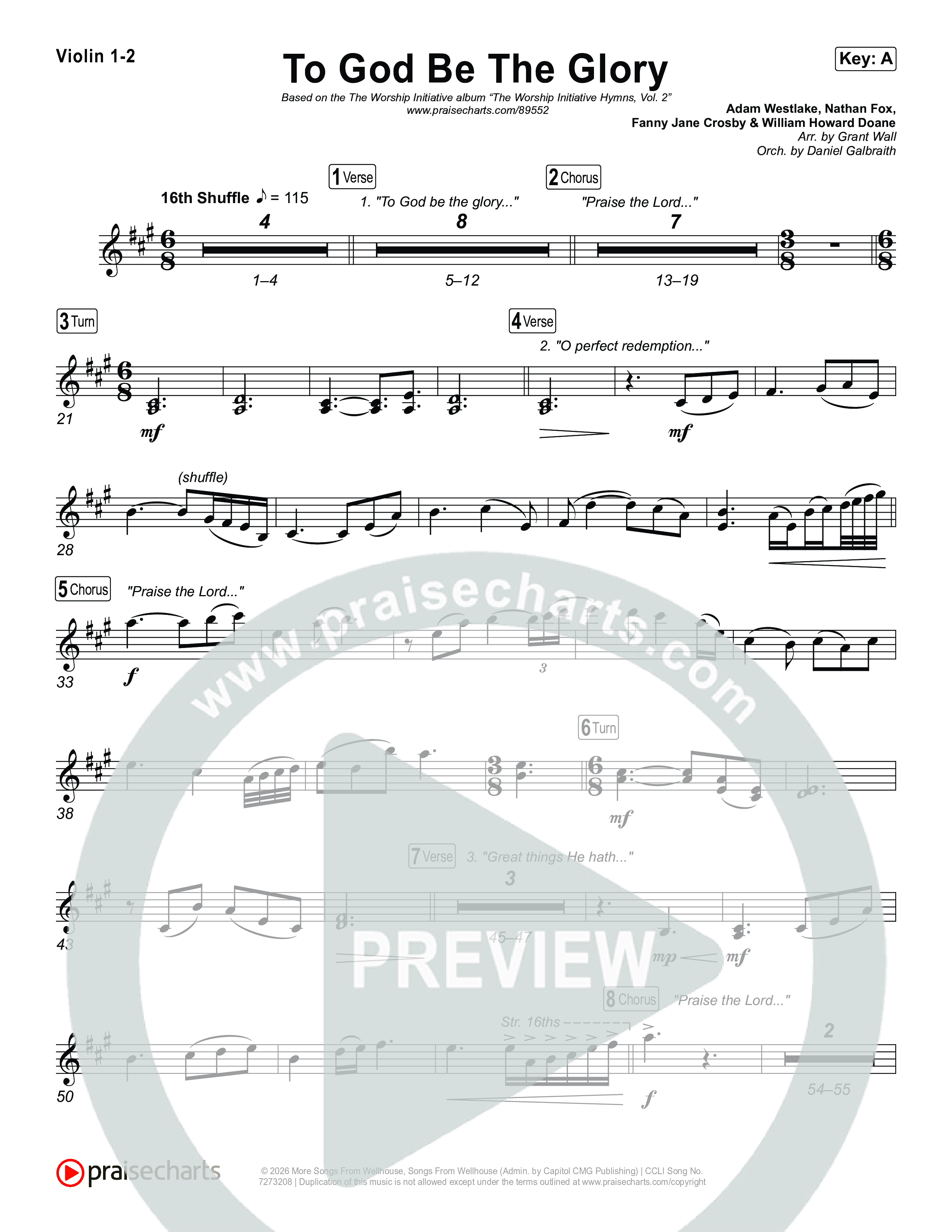 To God Be The Glory Violin 1,2 (The Worship Initiative / Shane & Shane)