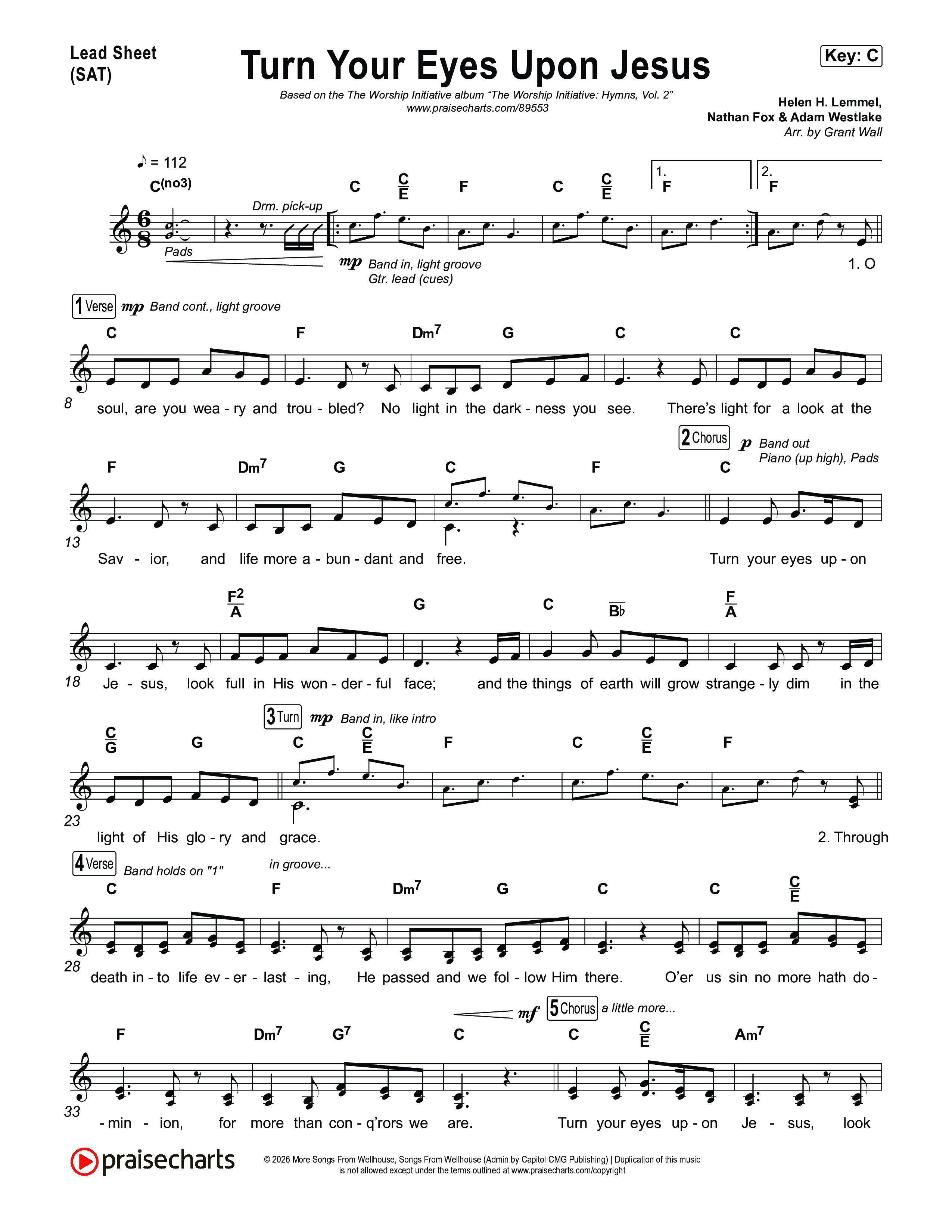 Turn Your Eyes Upon Jesus Lead Sheet (SAT) (The Worship Initiative)