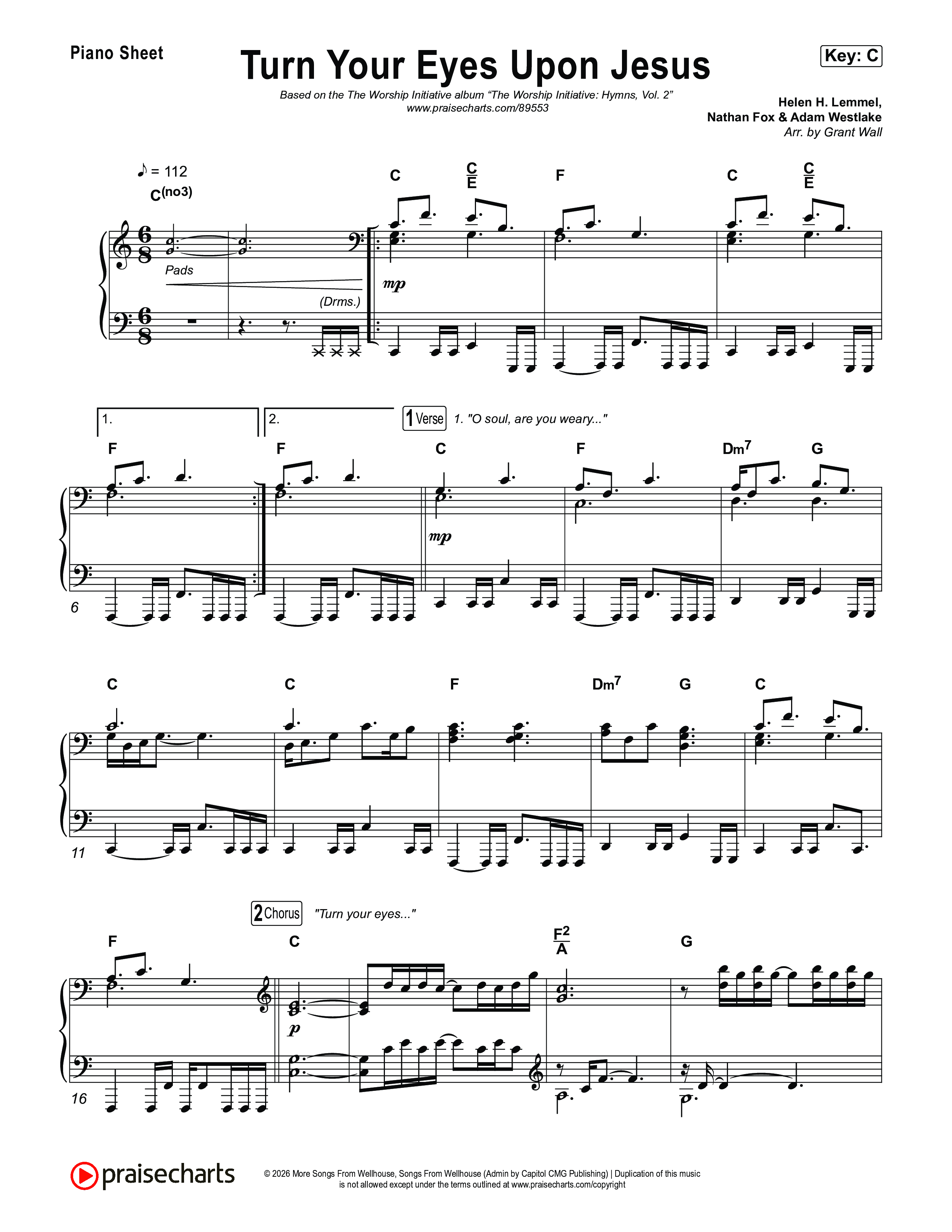Turn Your Eyes Upon Jesus Piano Sheet (The Worship Initiative)