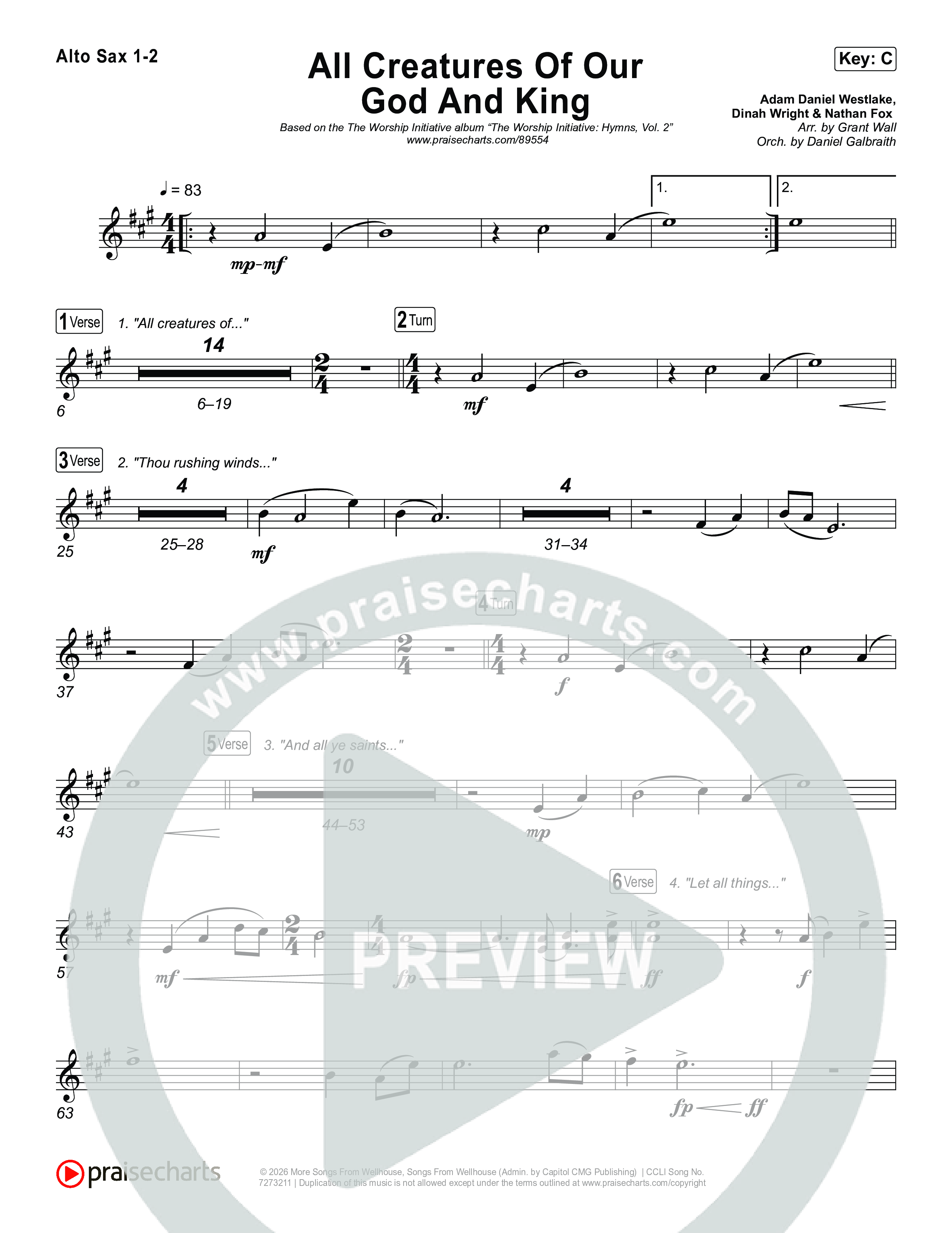 All Creatures Of Our God And King Alto Sax 1,2 (The Worship Initiative)