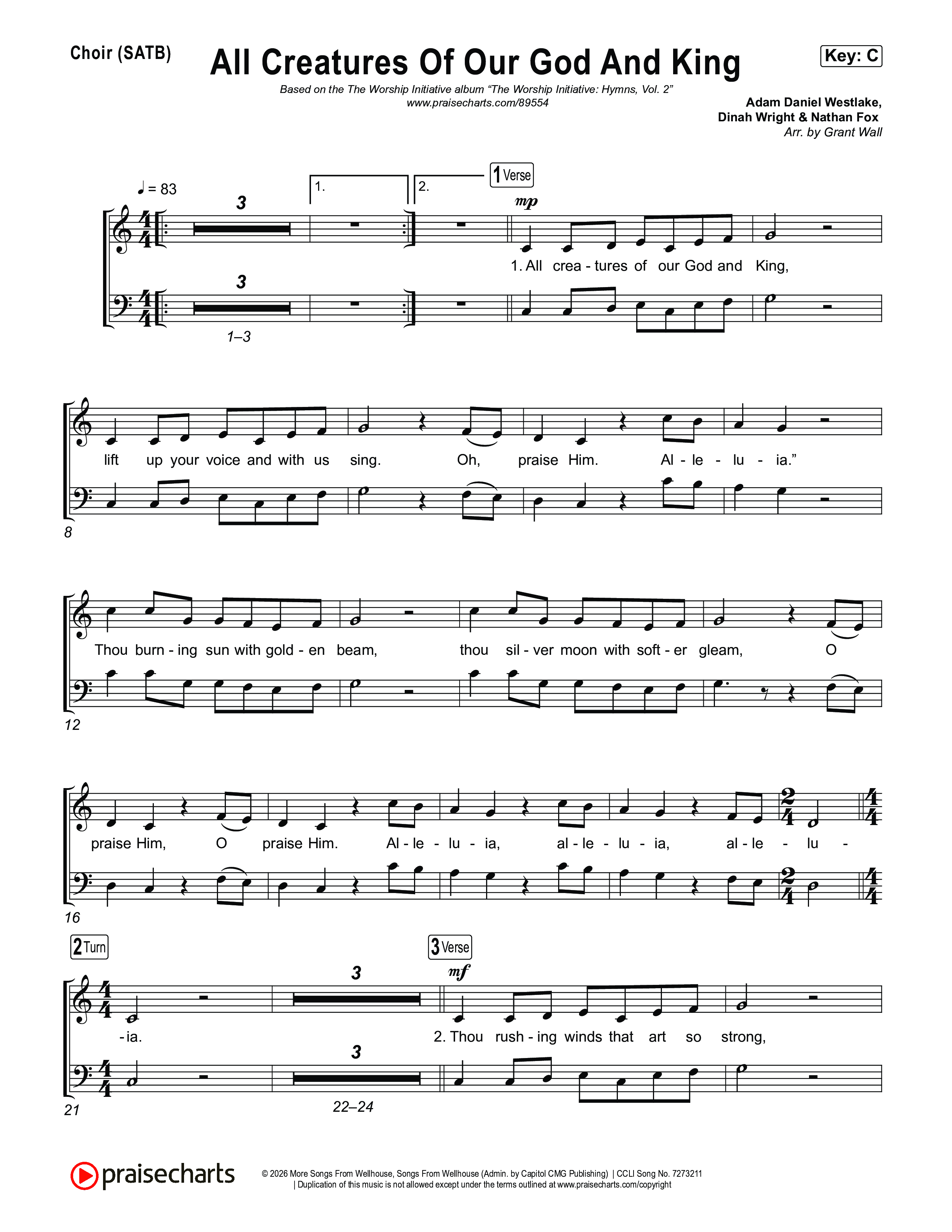 All Creatures Of Our God And King Choir Sheet (SATB) (The Worship Initiative)