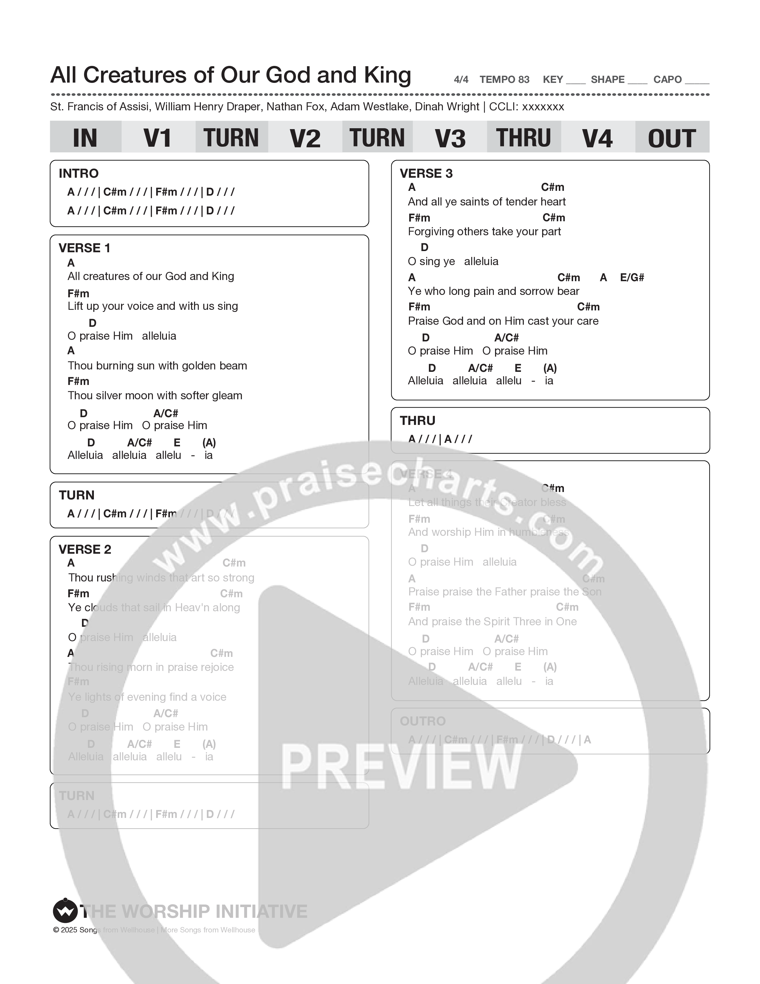 All Creatures Of Our God And King Chord Chart (The Worship Initiative)