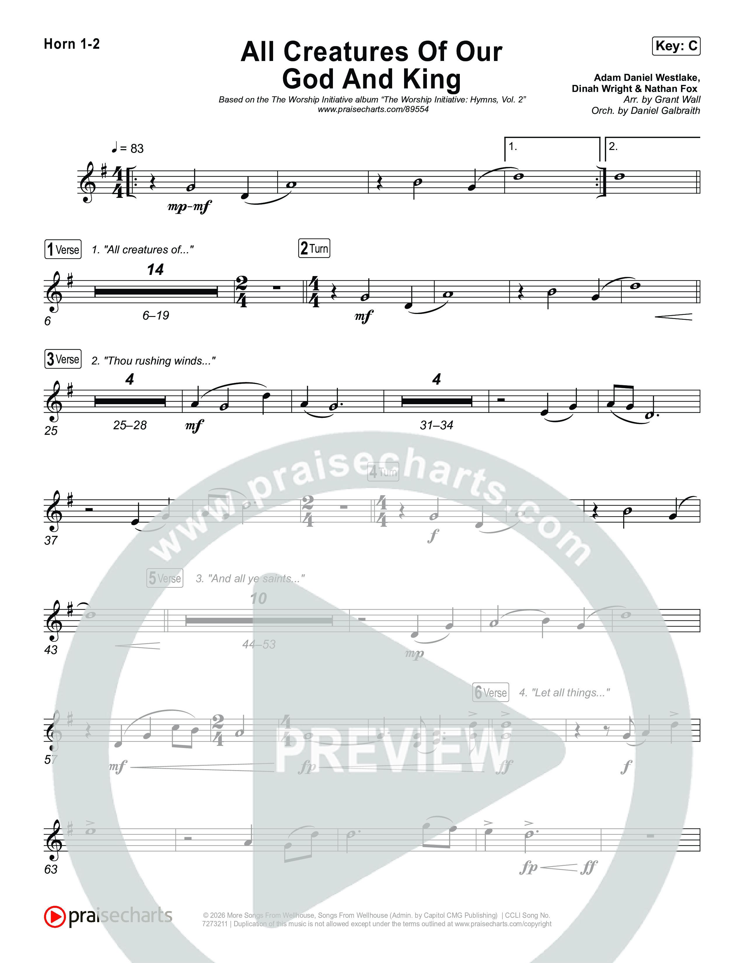 All Creatures Of Our God And King French Horn 1,2 (The Worship Initiative)