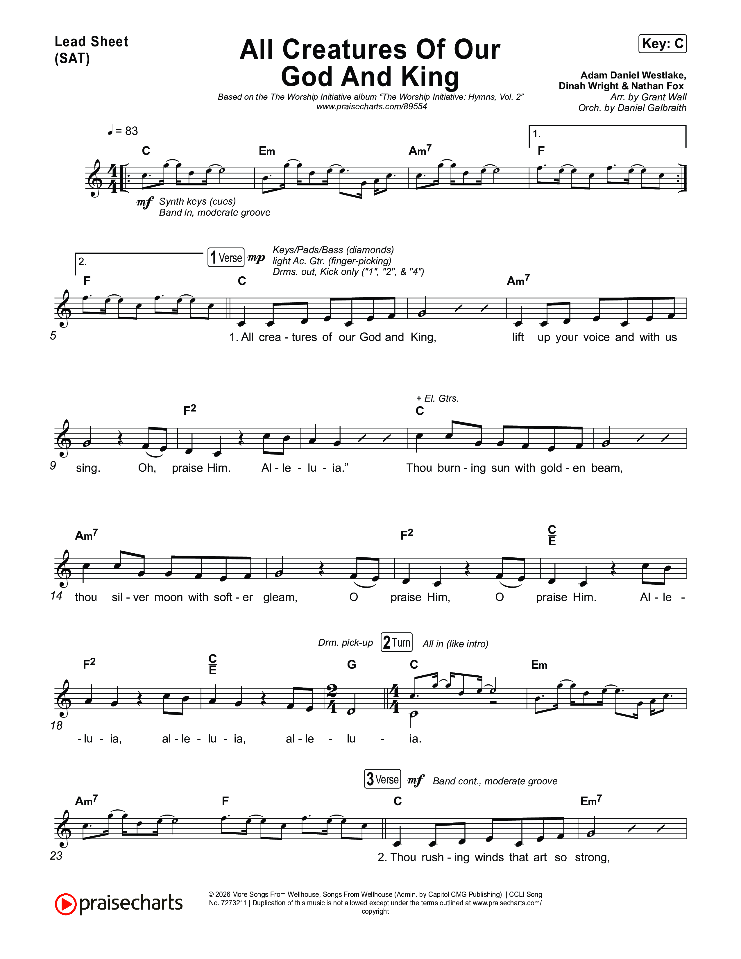 All Creatures Of Our God And King Lead Sheet (SAT) (The Worship Initiative)