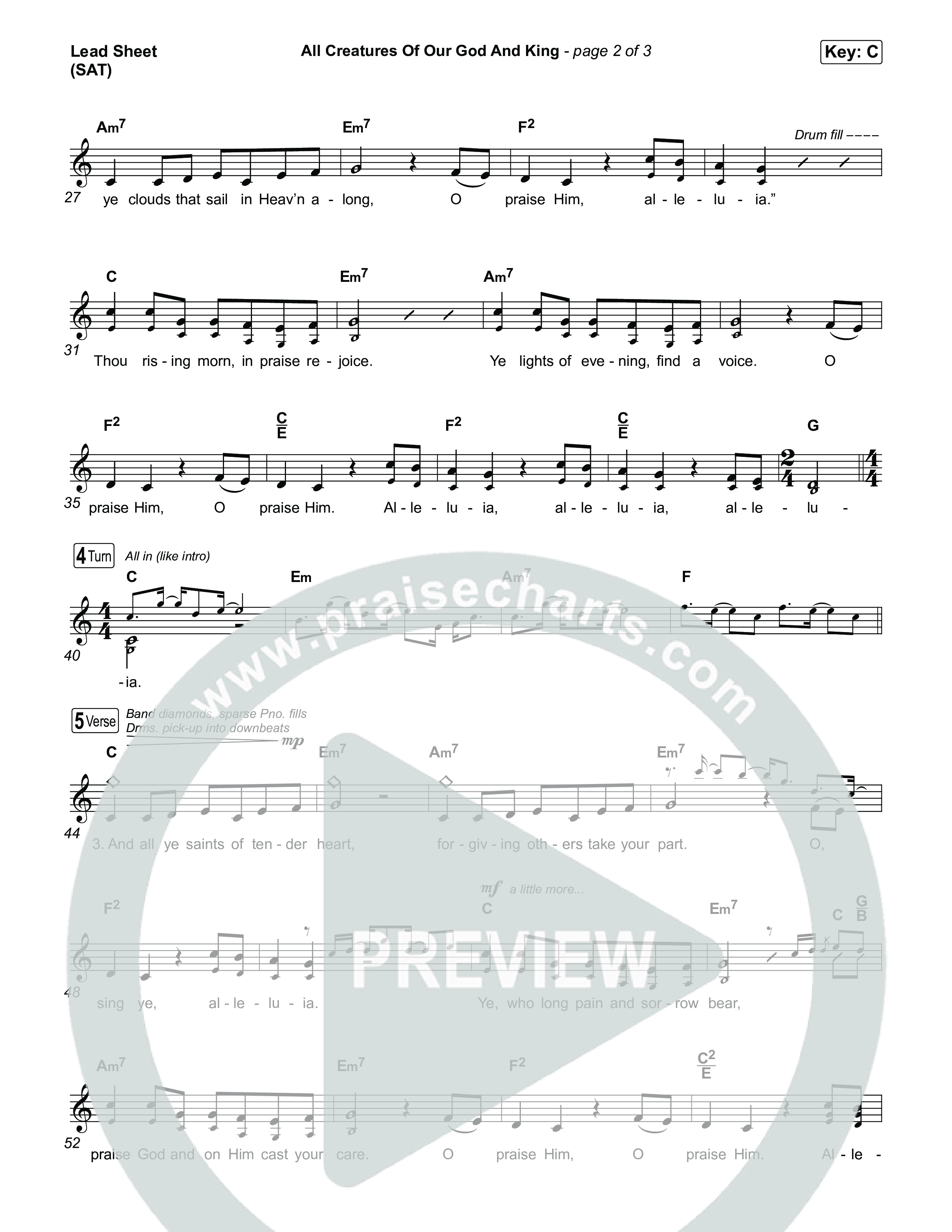 All Creatures Of Our God And King Lead Sheet (SAT) (The Worship Initiative)