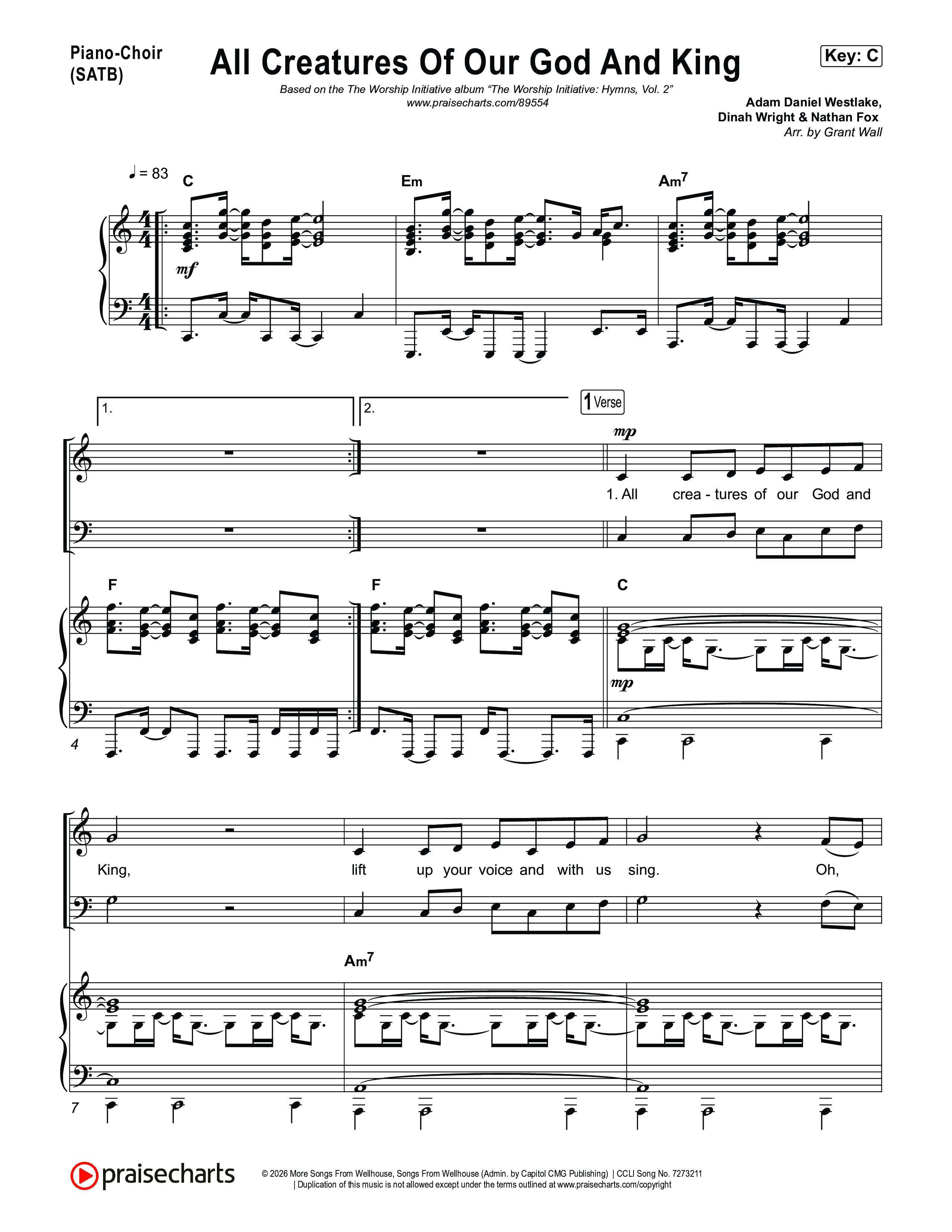 All Creatures Of Our God And King Piano/Choir (SATB) (The Worship Initiative)