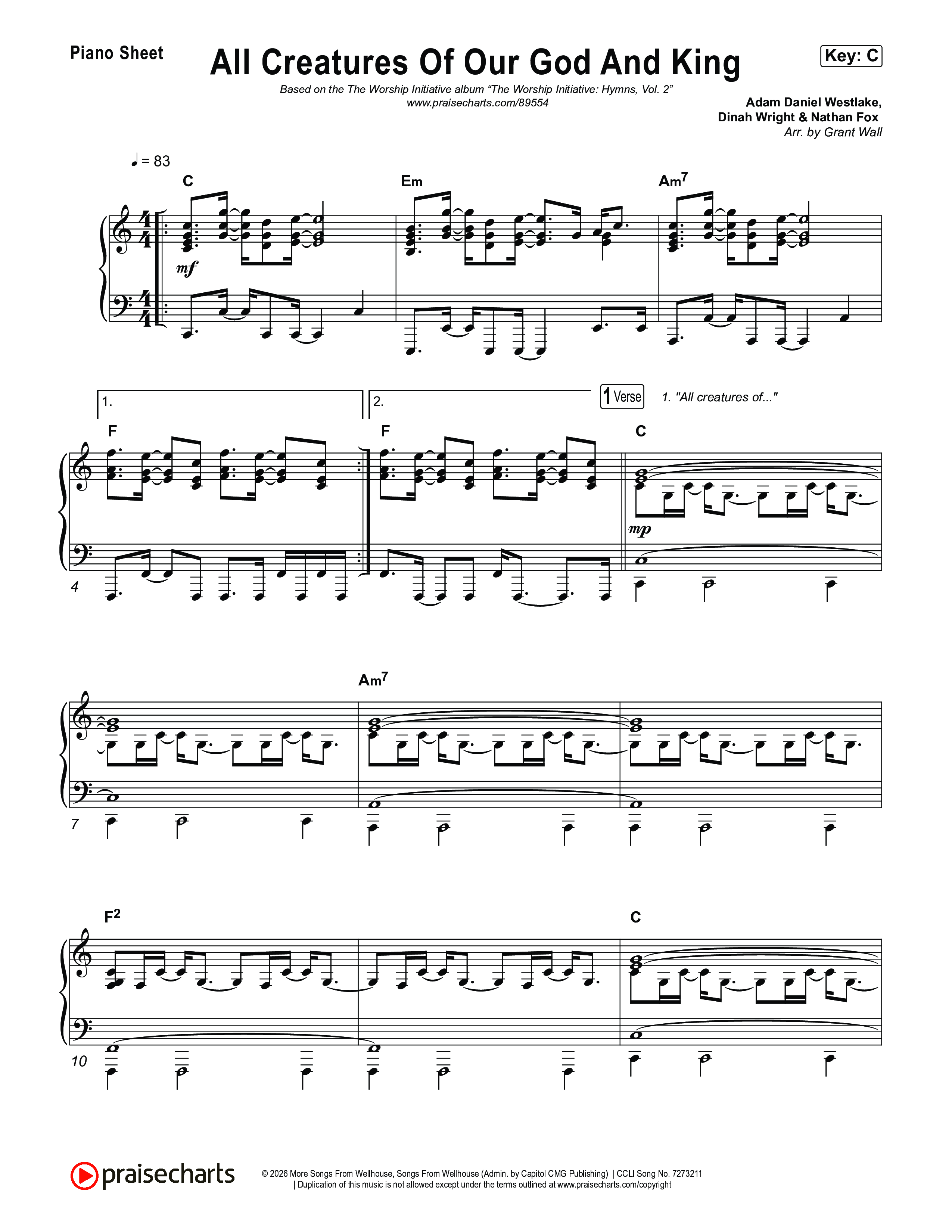 All Creatures Of Our God And King Piano Sheet (The Worship Initiative)