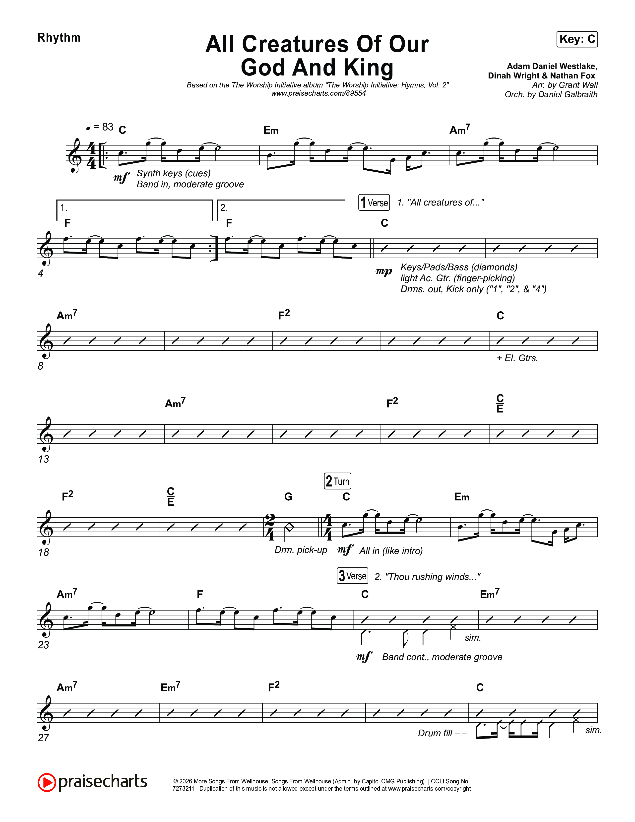 All Creatures Of Our God And King Rhythm Chart (The Worship Initiative)