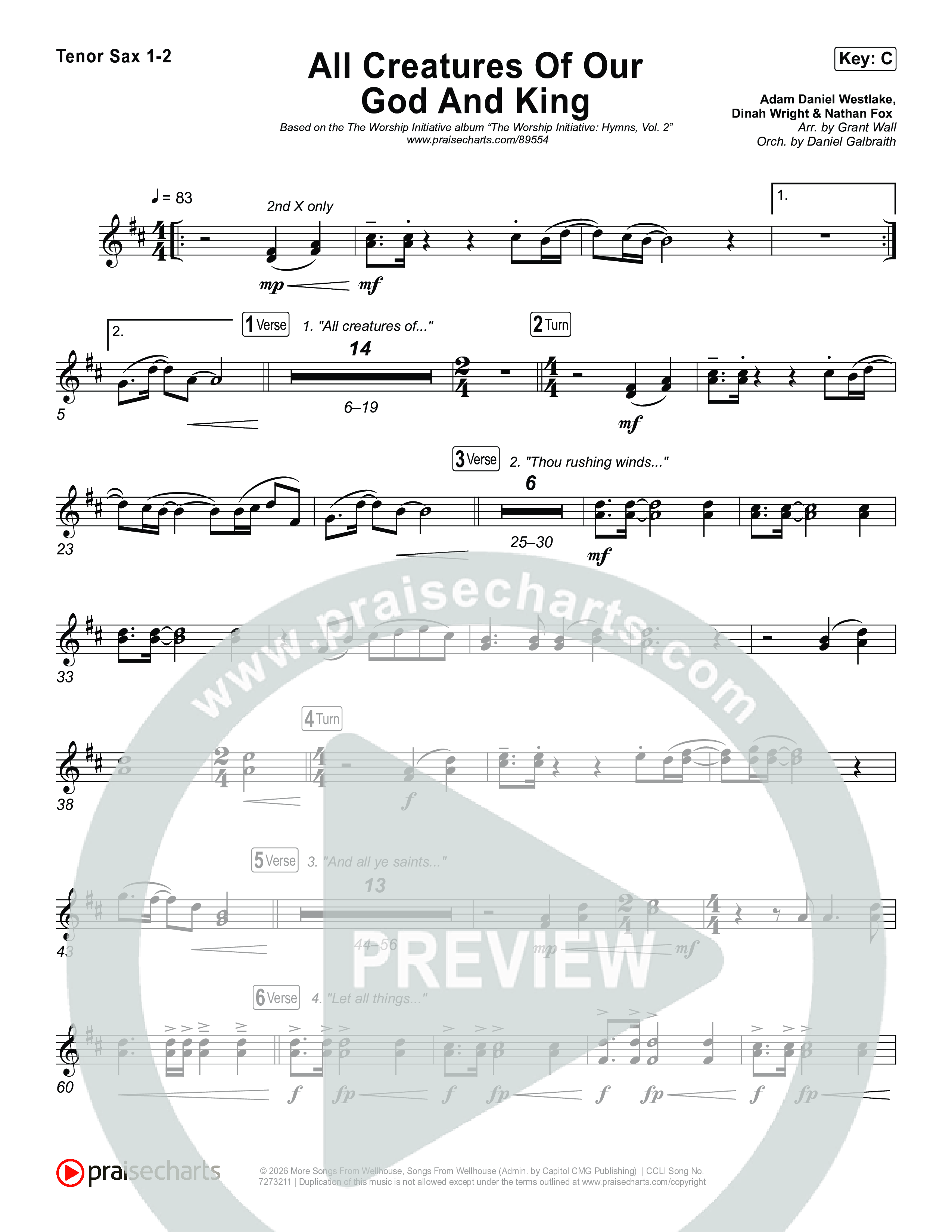 All Creatures Of Our God And King Tenor Sax 1,2 (The Worship Initiative)