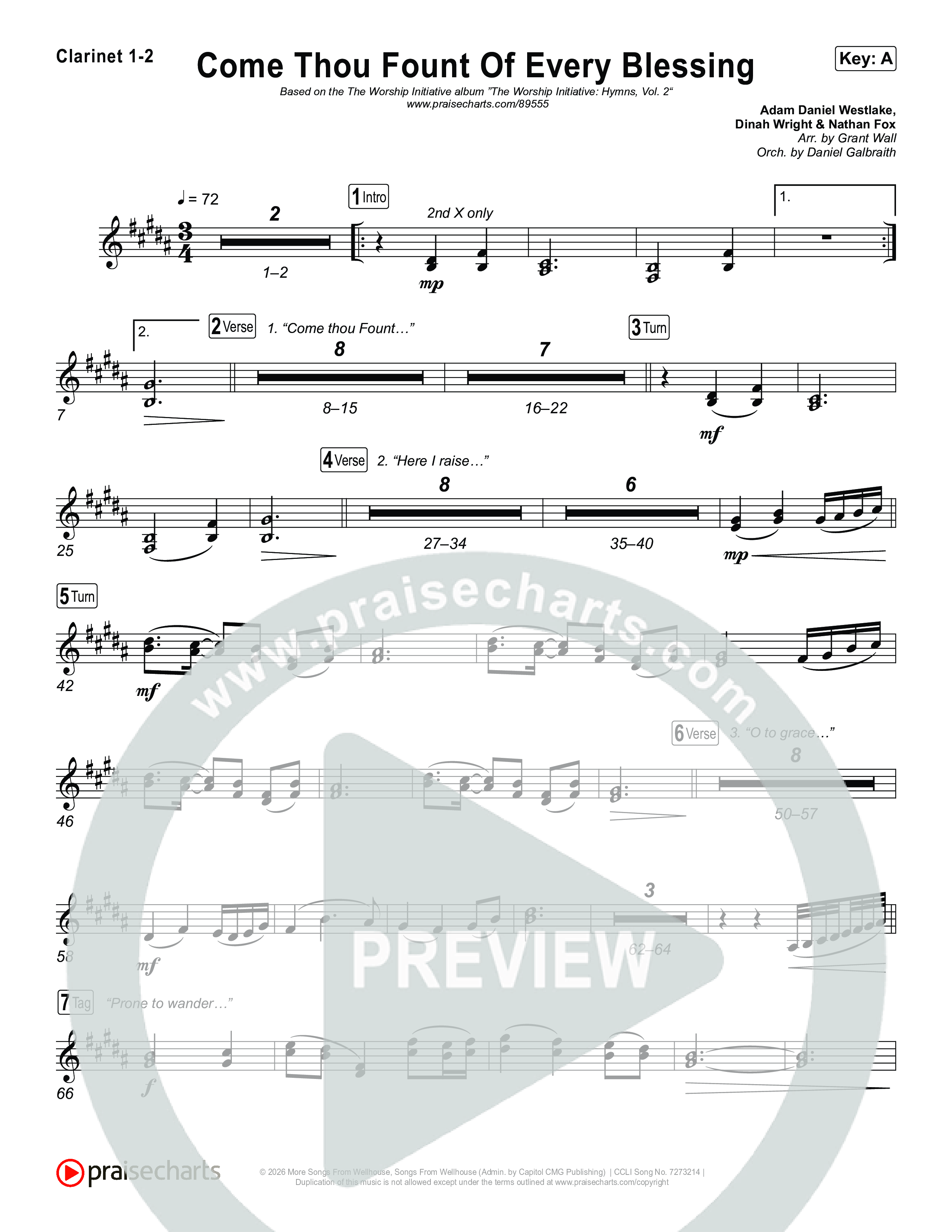 Come Thou Fount Of Every Blessing Clarinet 1/2 (The Worship Initiative)