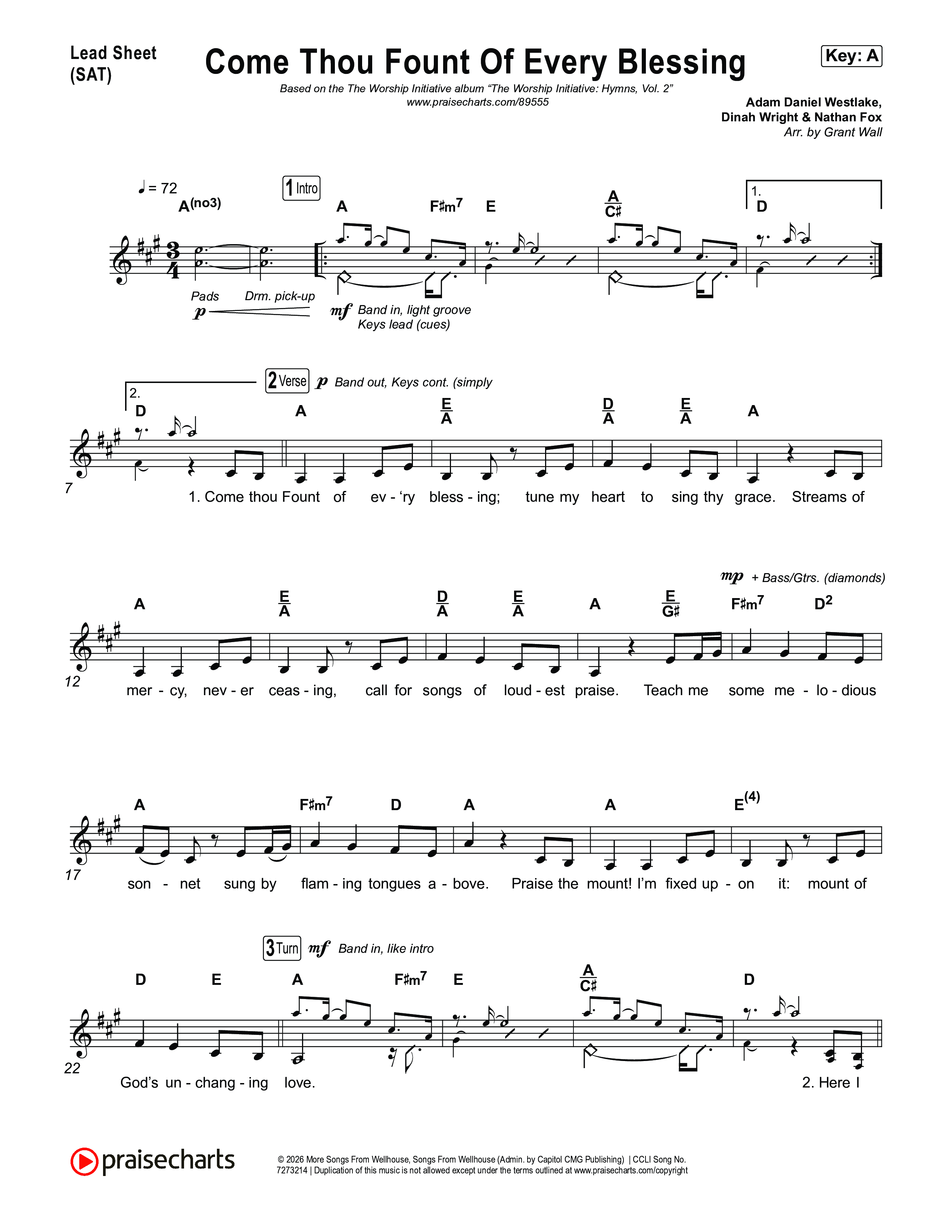 Come Thou Fount Of Every Blessing Lead Sheet (SAT) (The Worship Initiative)