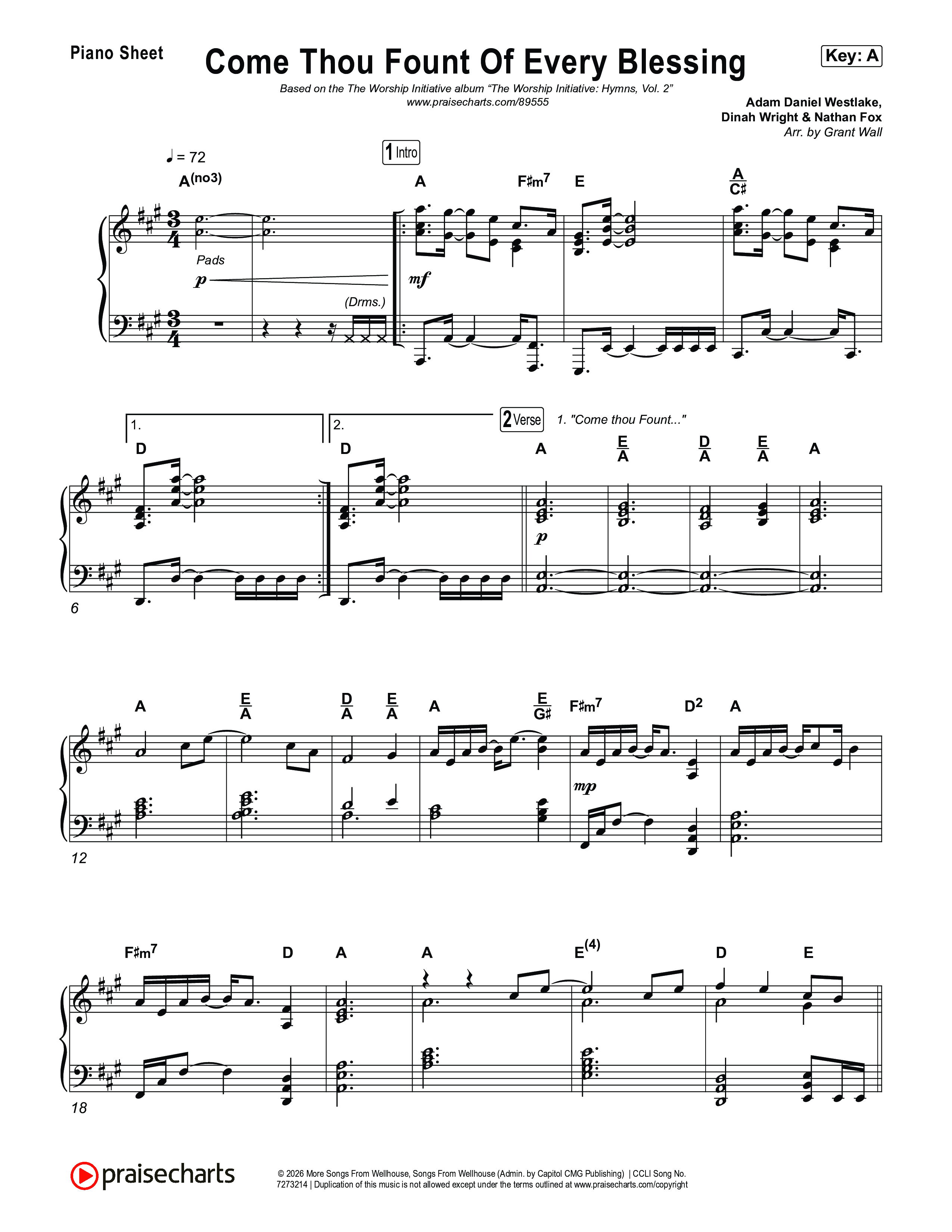 Come Thou Fount Of Every Blessing Piano Sheet (The Worship Initiative)