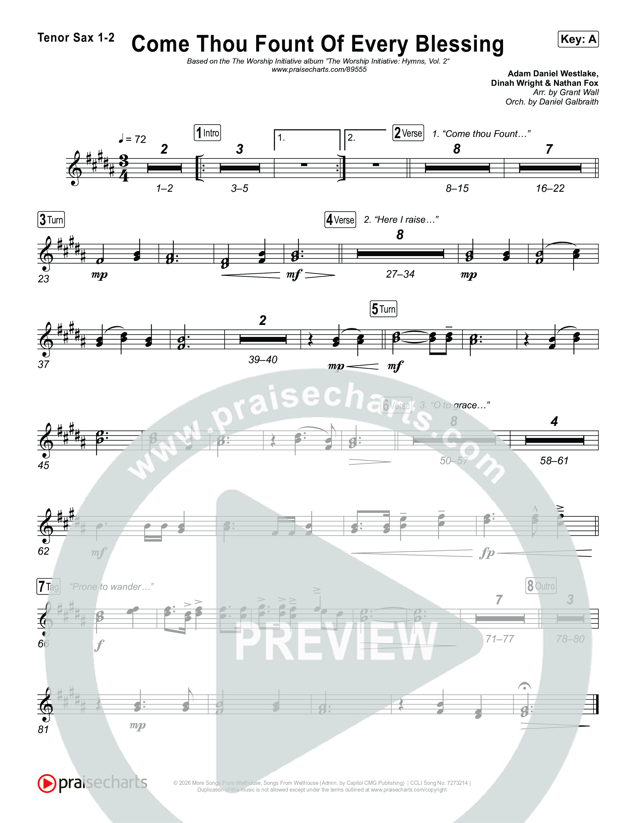 Come Thou Fount Of Every Blessing Sax Pack (The Worship Initiative)