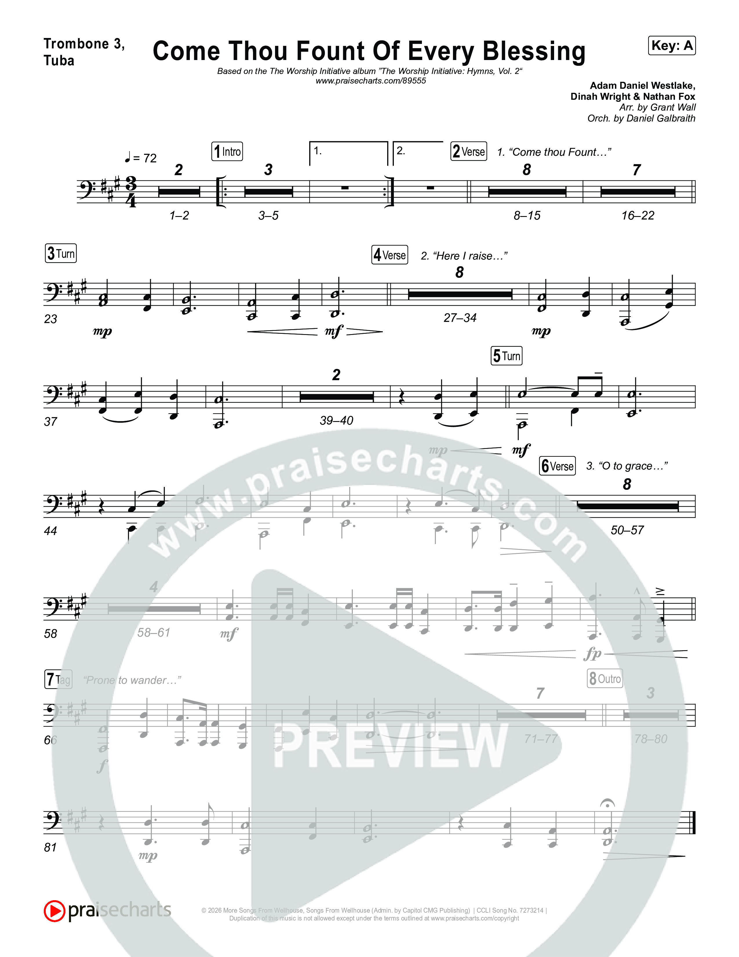 Come Thou Fount Of Every Blessing Trombone 3/Tuba (The Worship Initiative)