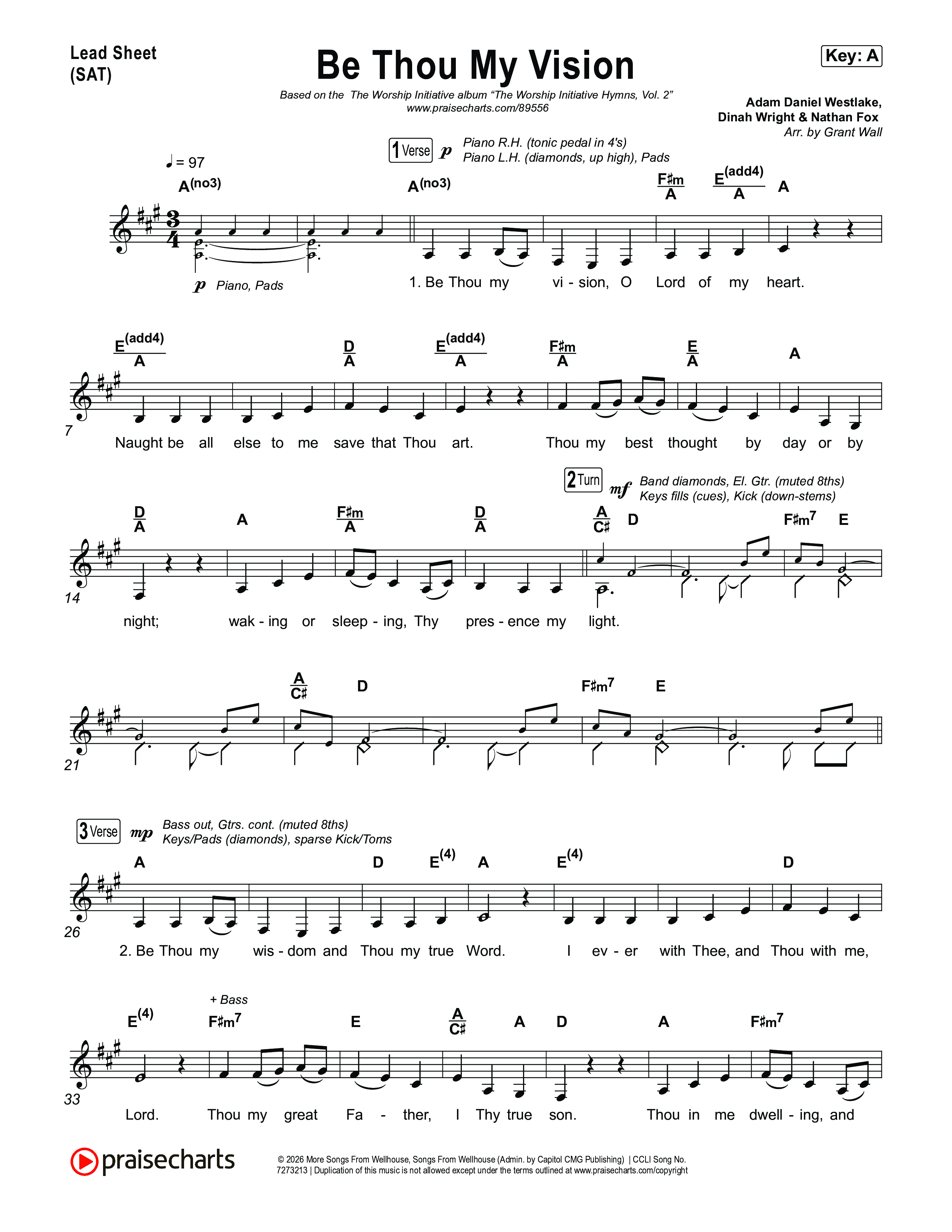 Be Thou My Vision Lead Sheet (SAT) (The Worship Initiative)