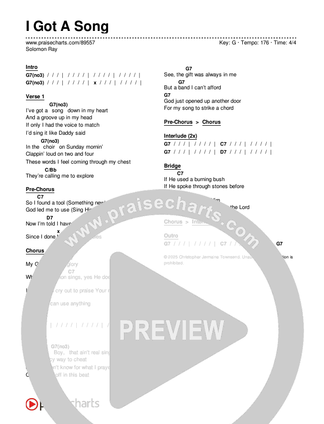 I Got A Song Chords & Lyrics (Solomon Ray)