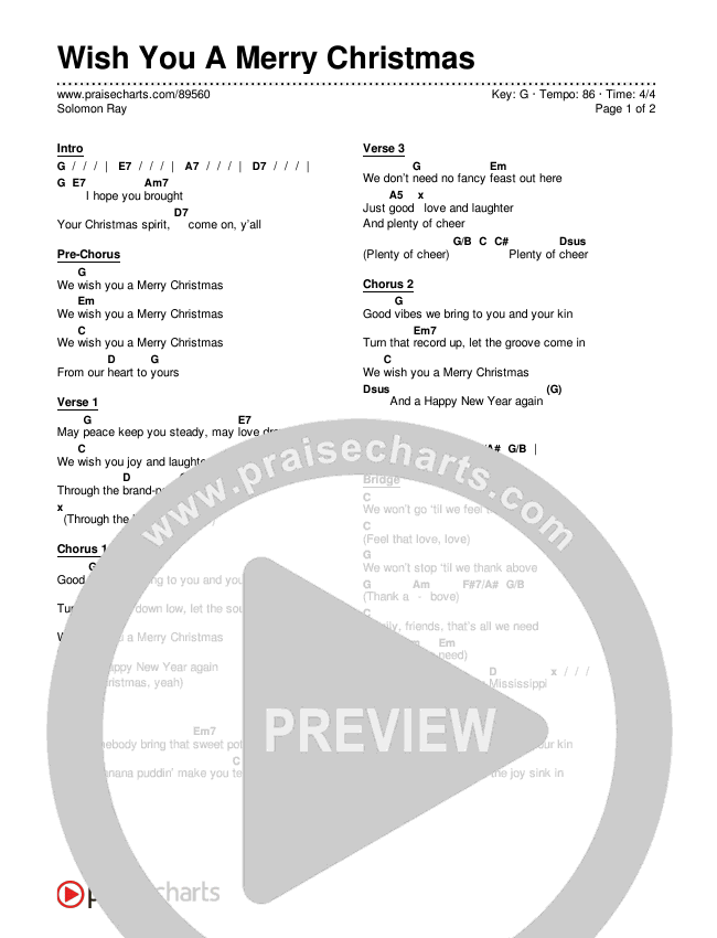 Wish You A Merry Christmas Chords & Lyrics (Solomon Ray)