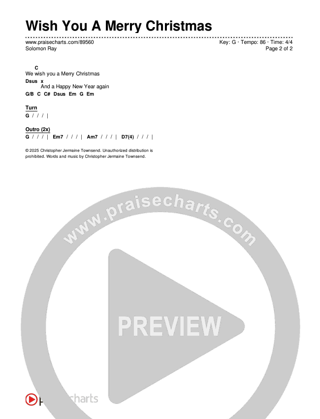 Wish You A Merry Christmas Chords & Lyrics (Solomon Ray)
