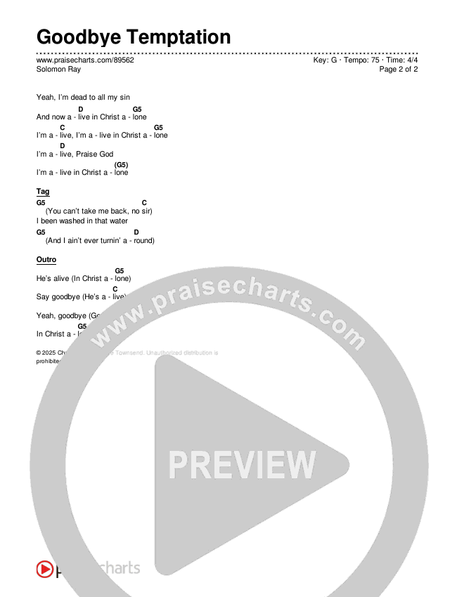 Goodbye Temptation Chords & Lyrics (Solomon Ray)