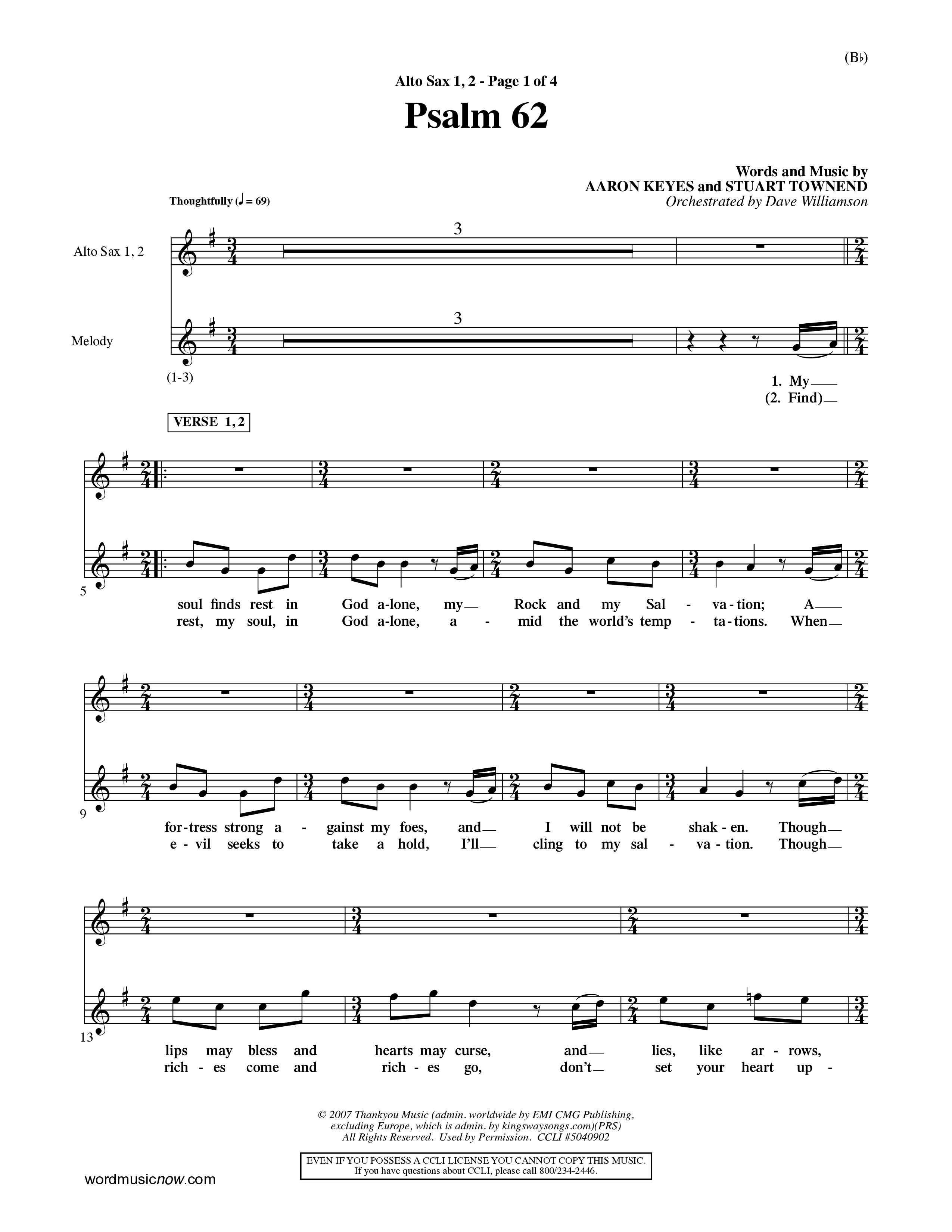 Psalm 62 (Choral Anthem SATB) Alto Sax 1/2 (Word Music Choral / Orch. Dave Williamson)