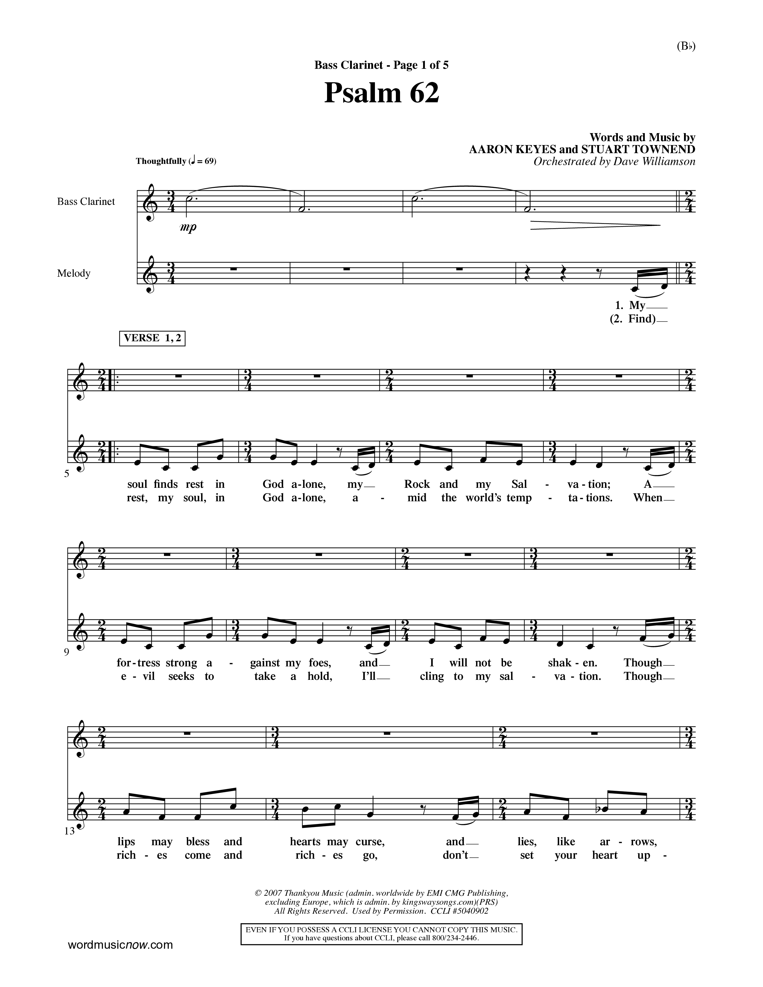 Psalm 62 (Choral Anthem SATB) Bass Clarinet (Word Music Choral / Orch. Dave Williamson)