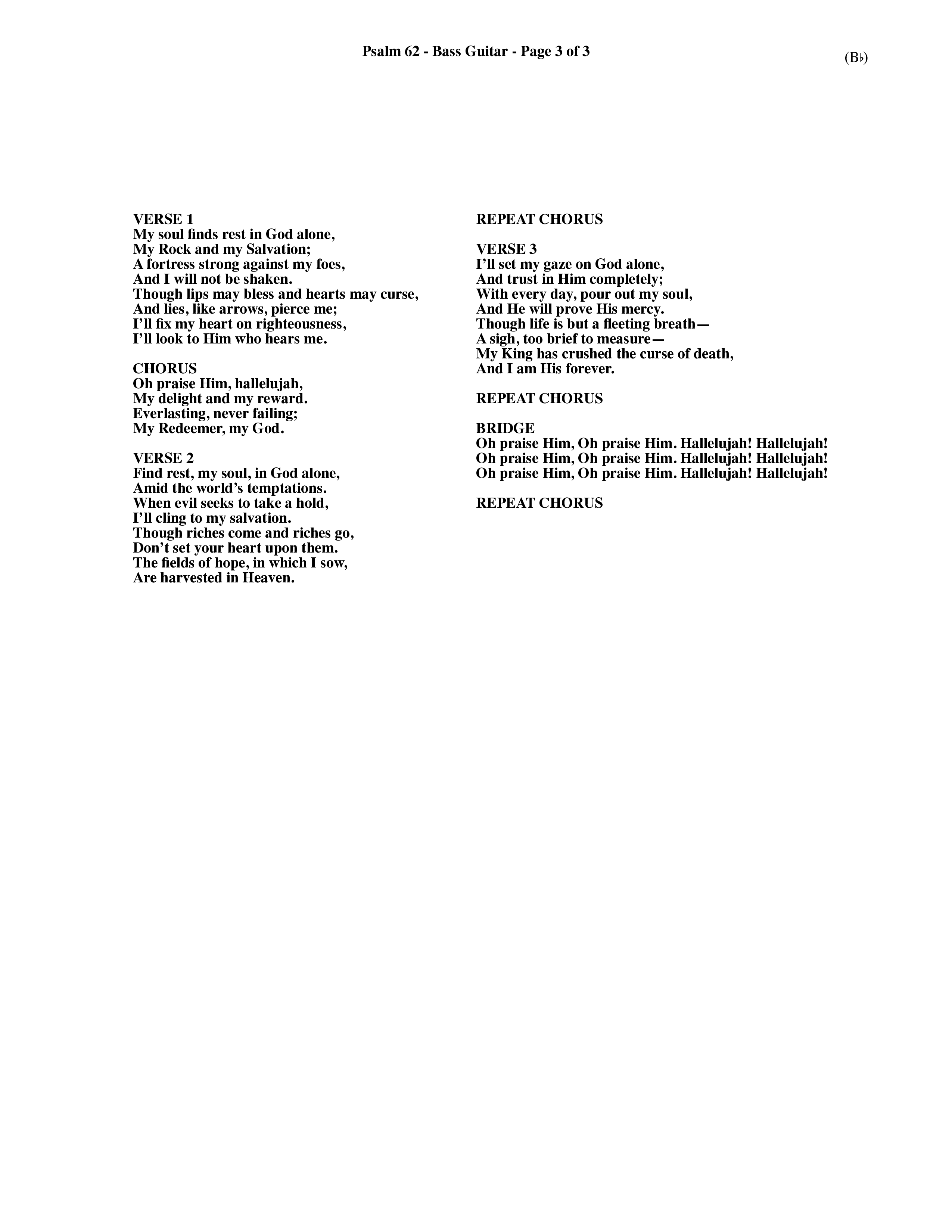 Psalm 62 (Choral Anthem SATB) Bass Guitar (Word Music Choral / Orch. Dave Williamson)