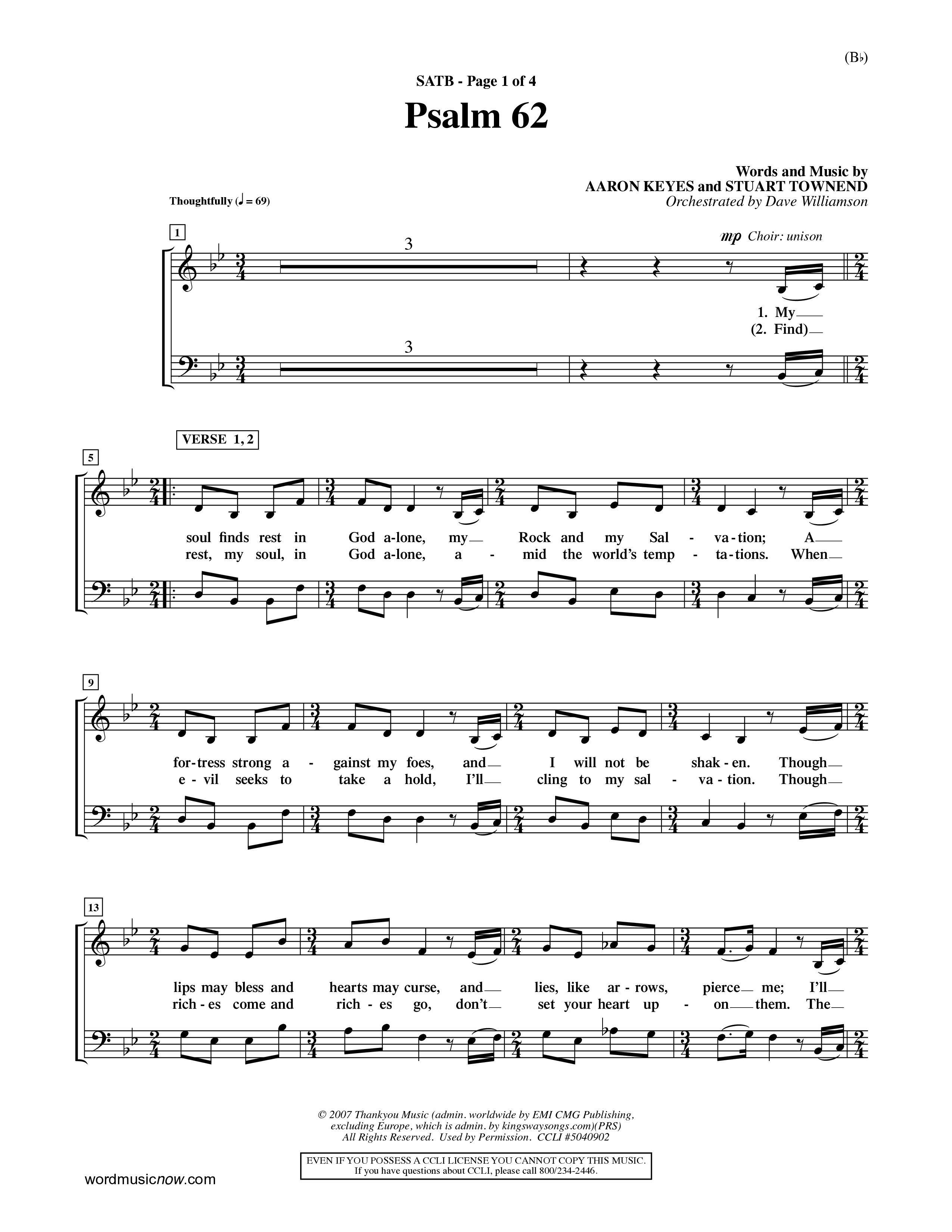 Psalm 62 (Choral Anthem SATB) Choir Sheet (SATB) (Word Music Choral / Orch. Dave Williamson)