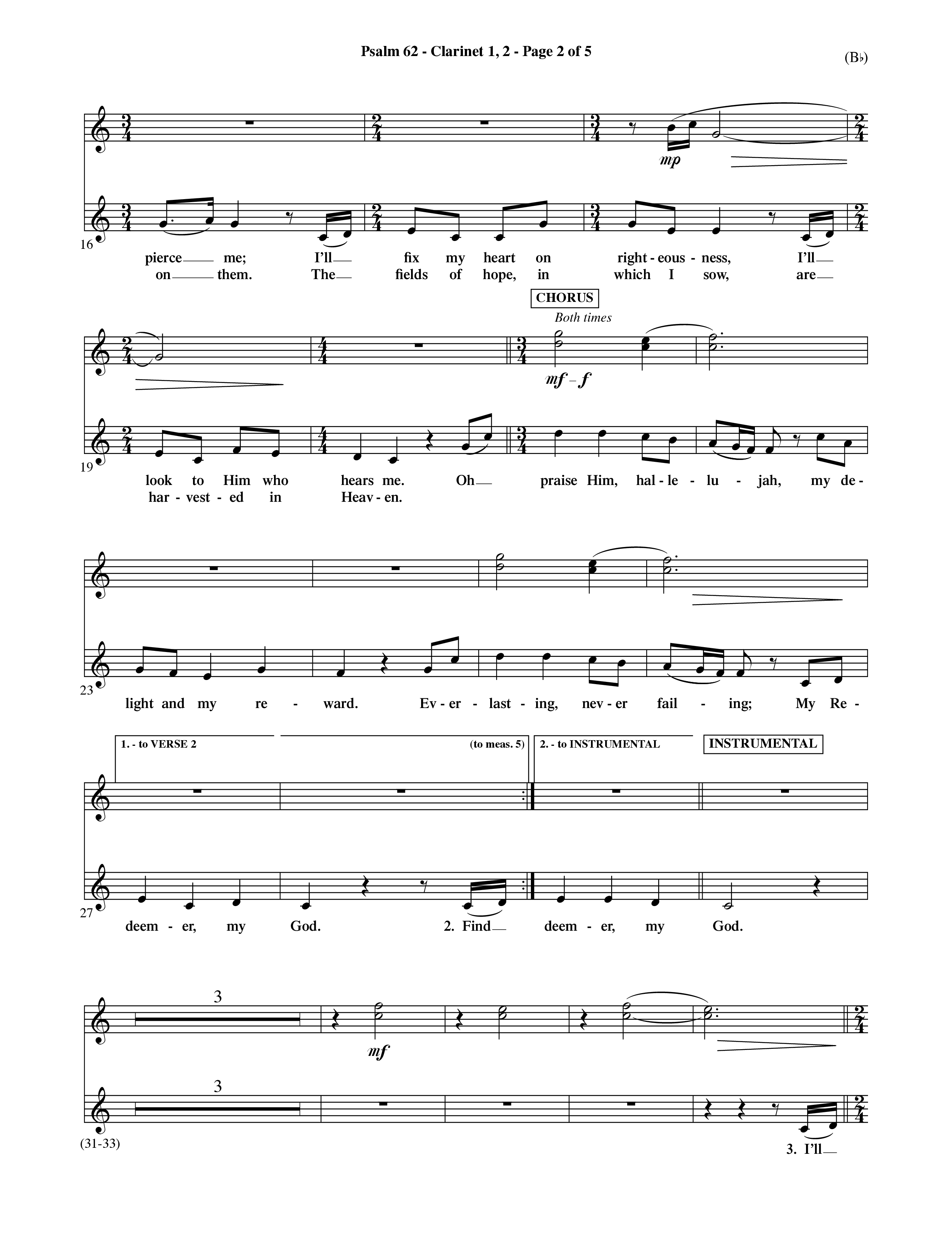 Psalm 62 (Choral Anthem SATB) Clarinet 1/2 (Word Music Choral / Orch. Dave Williamson)