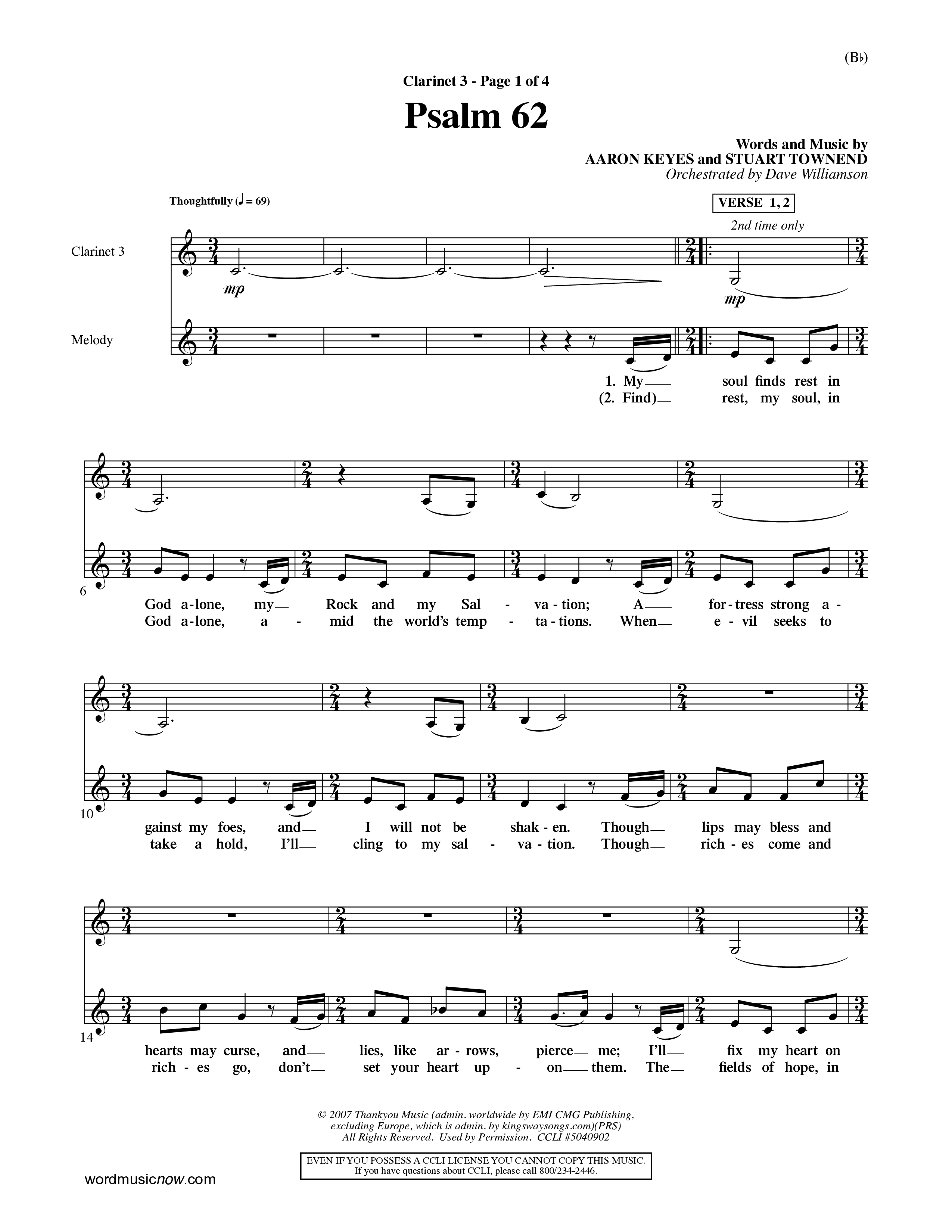 Psalm 62 (Choral Anthem SATB) Clarinet 3 (Word Music Choral / Orch. Dave Williamson)