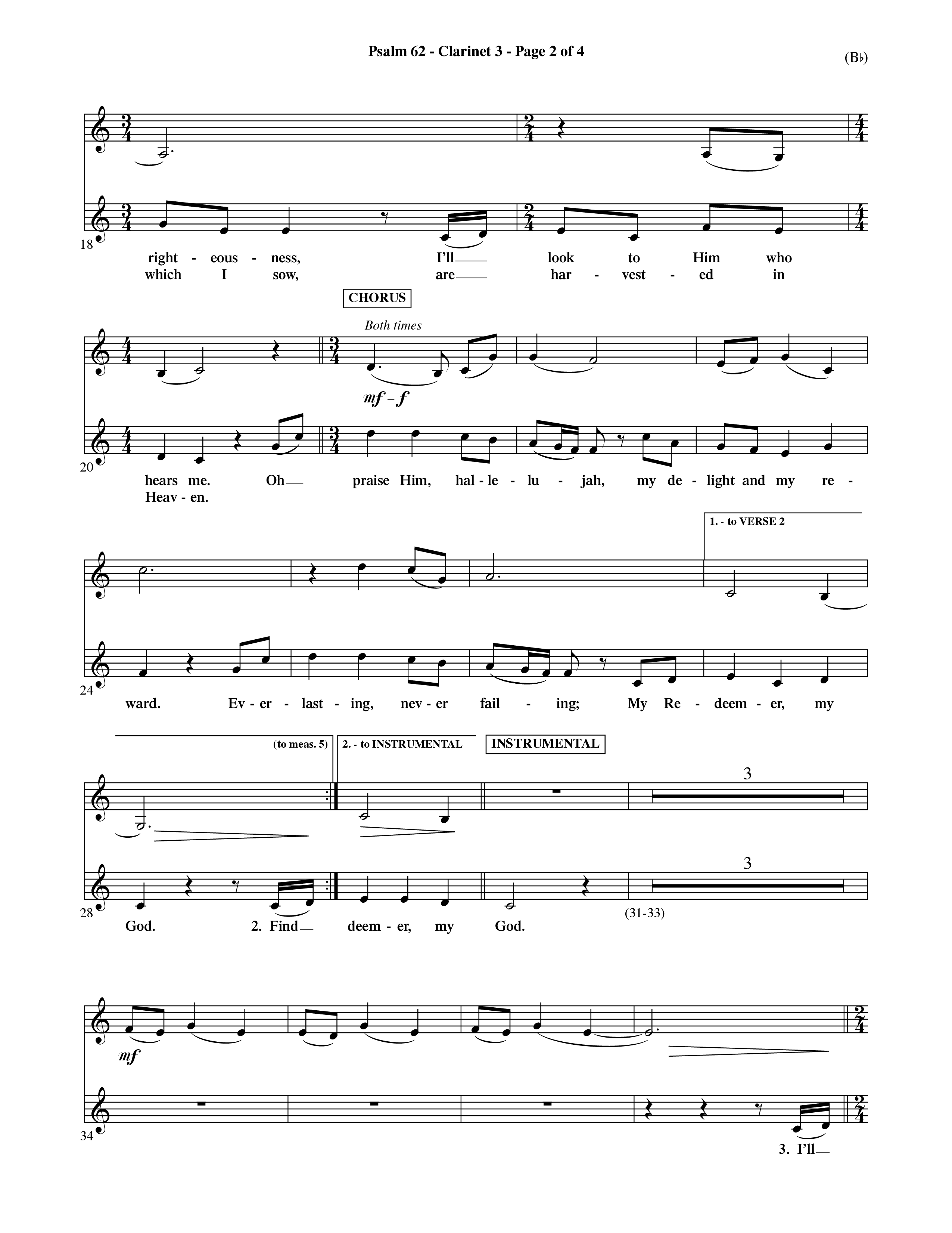 Psalm 62 (Choral Anthem SATB) Clarinet 3 (Word Music Choral / Orch. Dave Williamson)