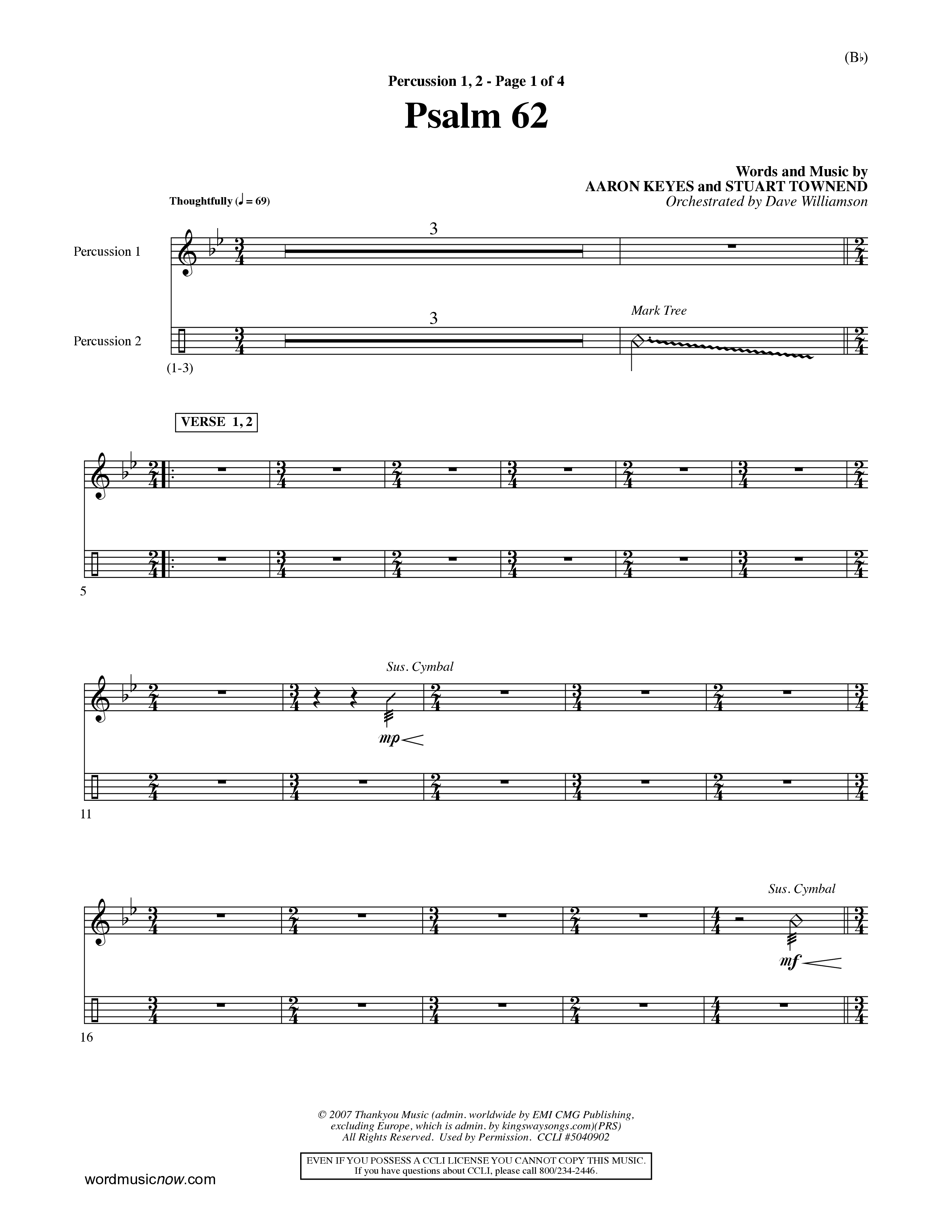 Psalm 62 (Choral Anthem SATB) Percussion 1/2 (Word Music Choral / Orch. Dave Williamson)