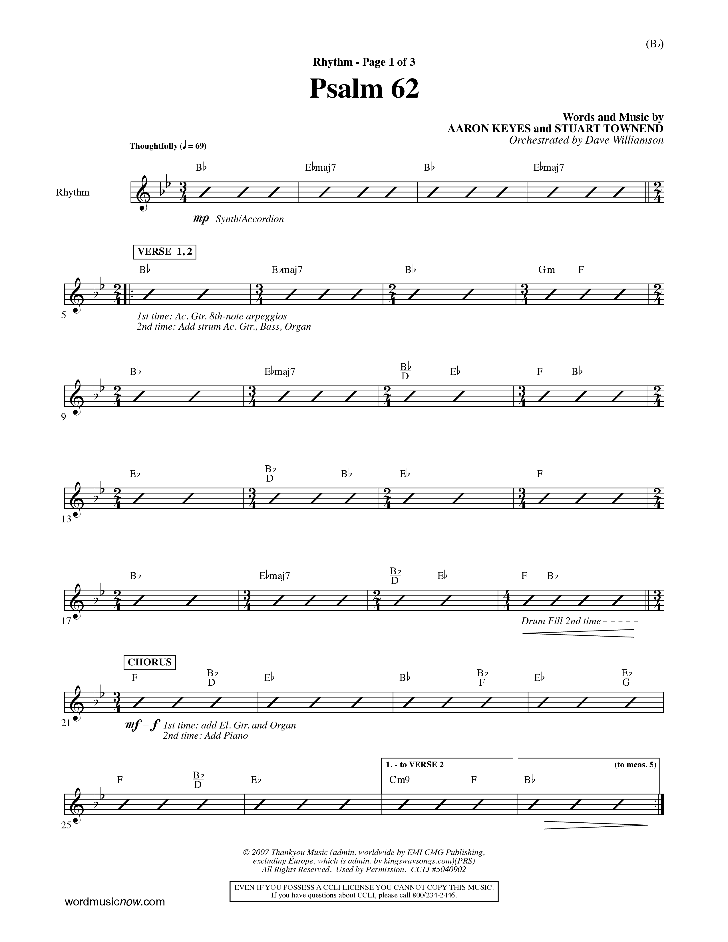 Psalm 62 (Choral Anthem SATB) Rhythm Chart (Word Music Choral / Orch. Dave Williamson)