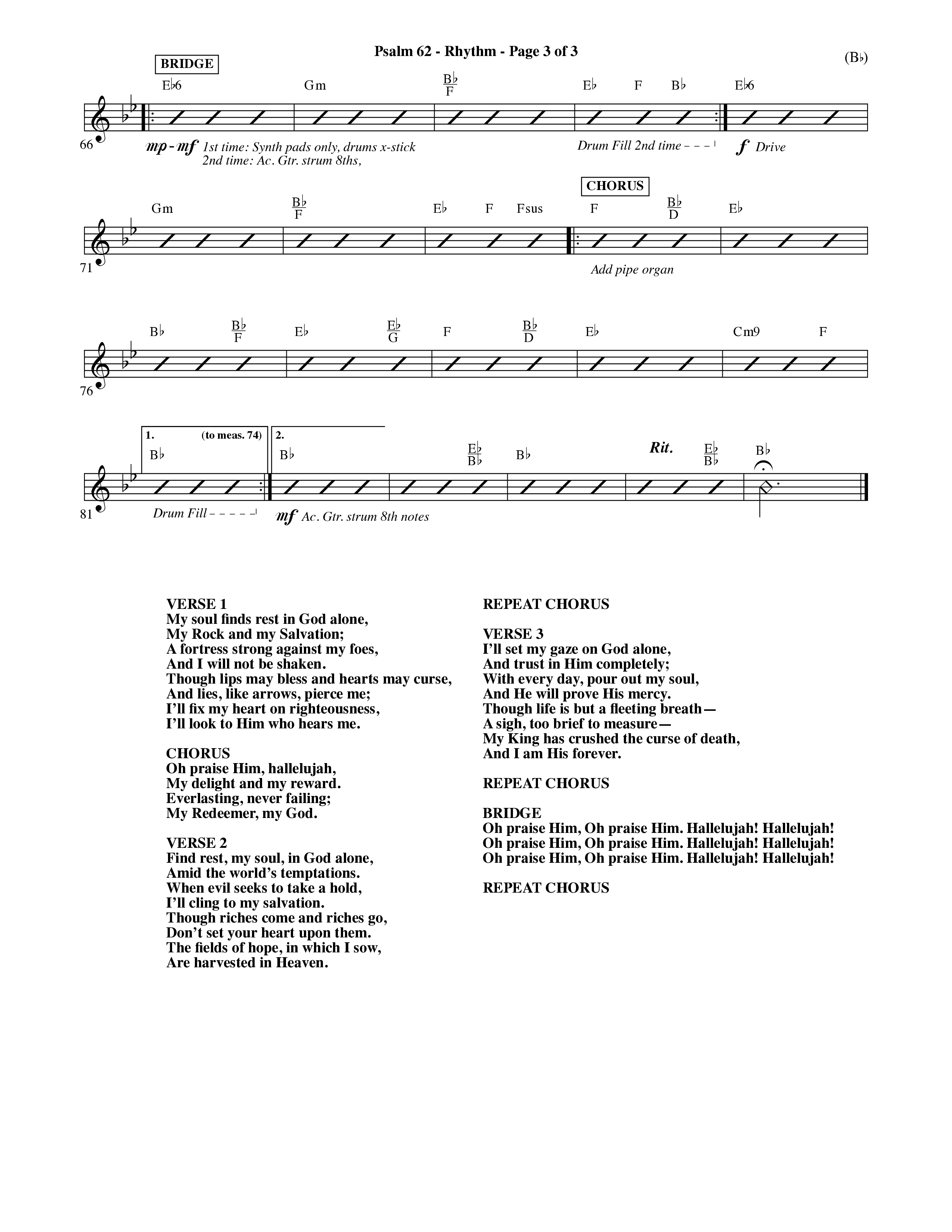 Psalm 62 (Choral Anthem SATB) Rhythm Chart (Word Music Choral / Orch. Dave Williamson)