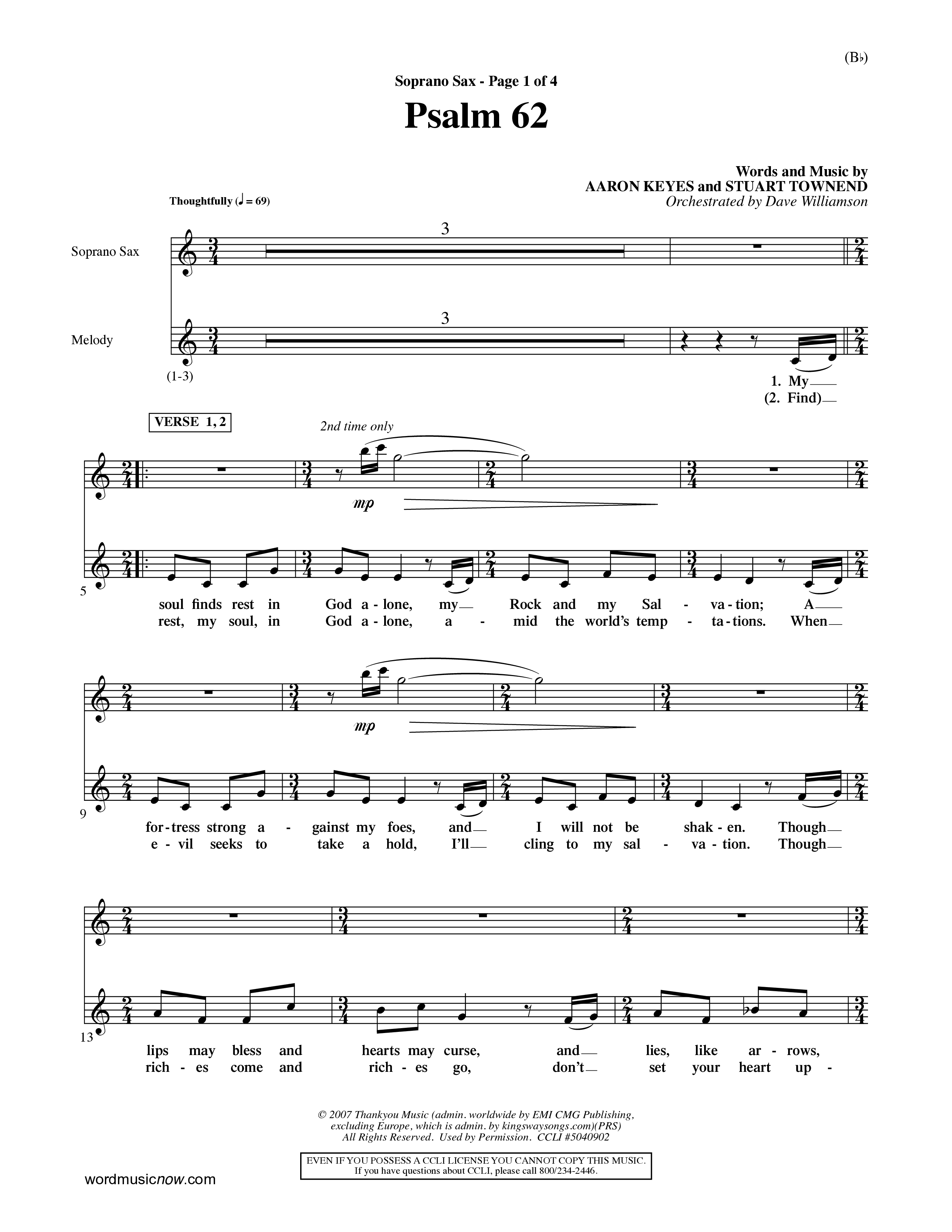 Psalm 62 (Choral Anthem SATB) Saxophone (Word Music Choral / Orch. Dave Williamson)