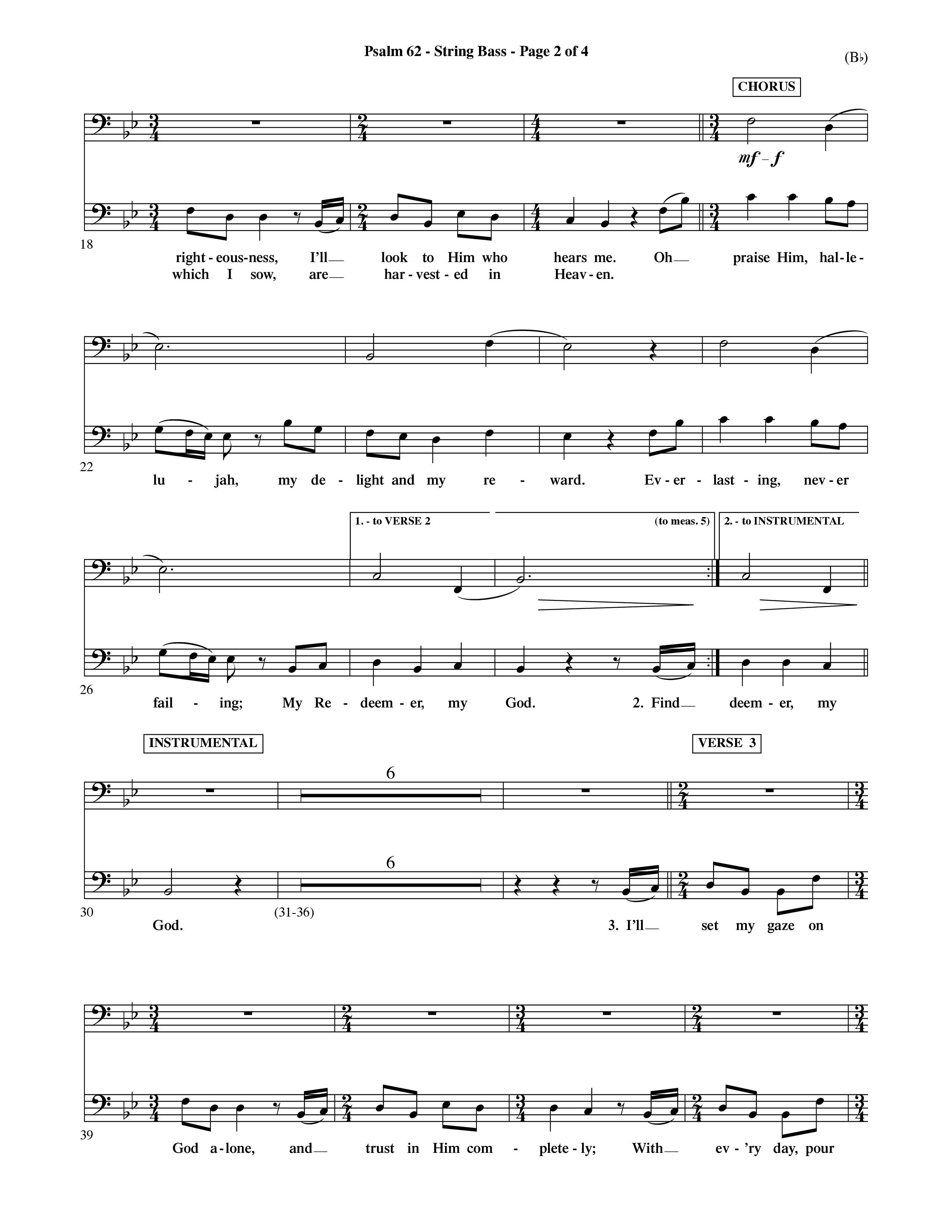 Psalm 62 (Choral Anthem SATB) String Bass (Word Music Choral / Orch. Dave Williamson)