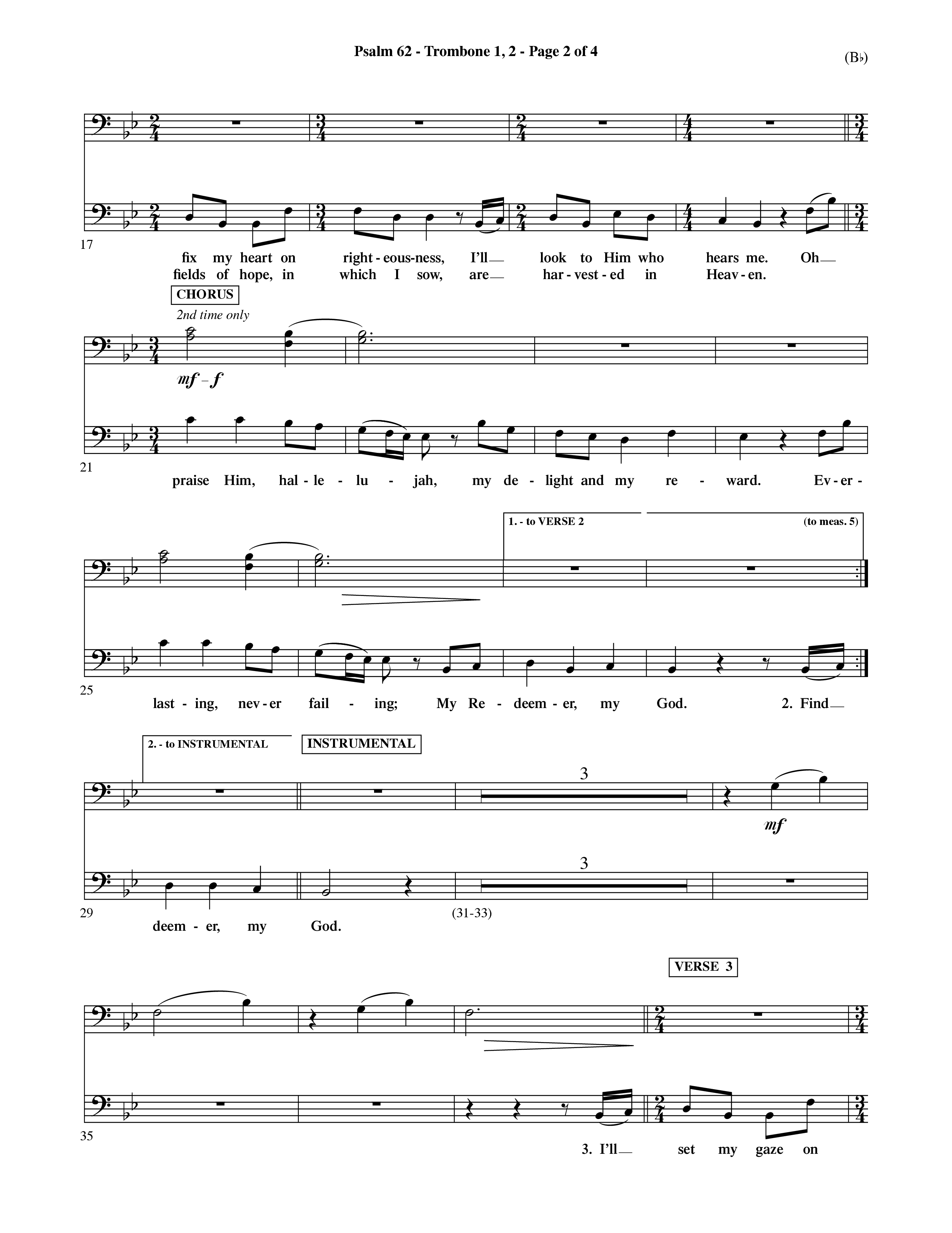 Psalm 62 (Choral Anthem SATB) Trombone 1/2 (Word Music Choral / Orch. Dave Williamson)