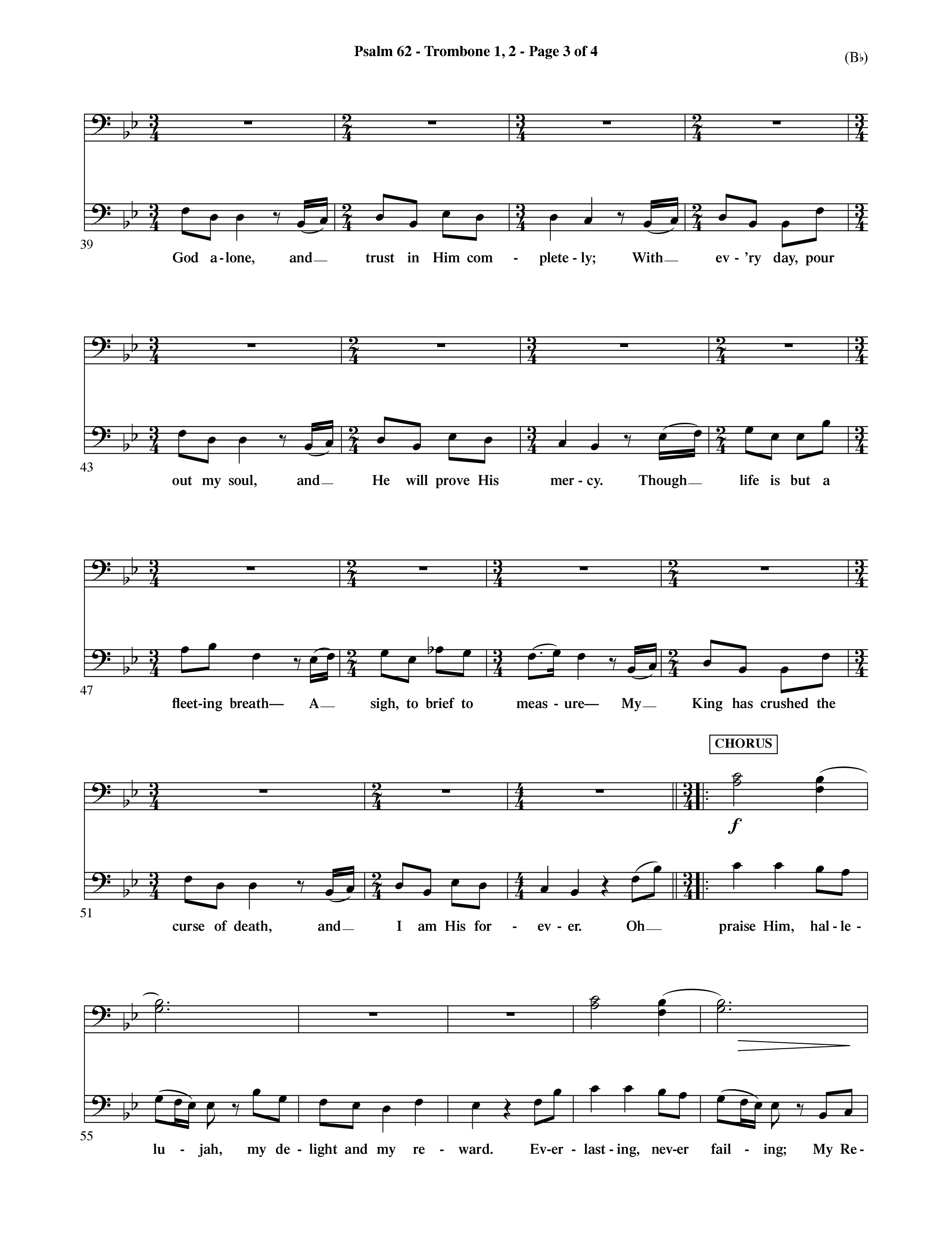 Psalm 62 (Choral Anthem SATB) Trombone 1/2 (Word Music Choral / Orch. Dave Williamson)