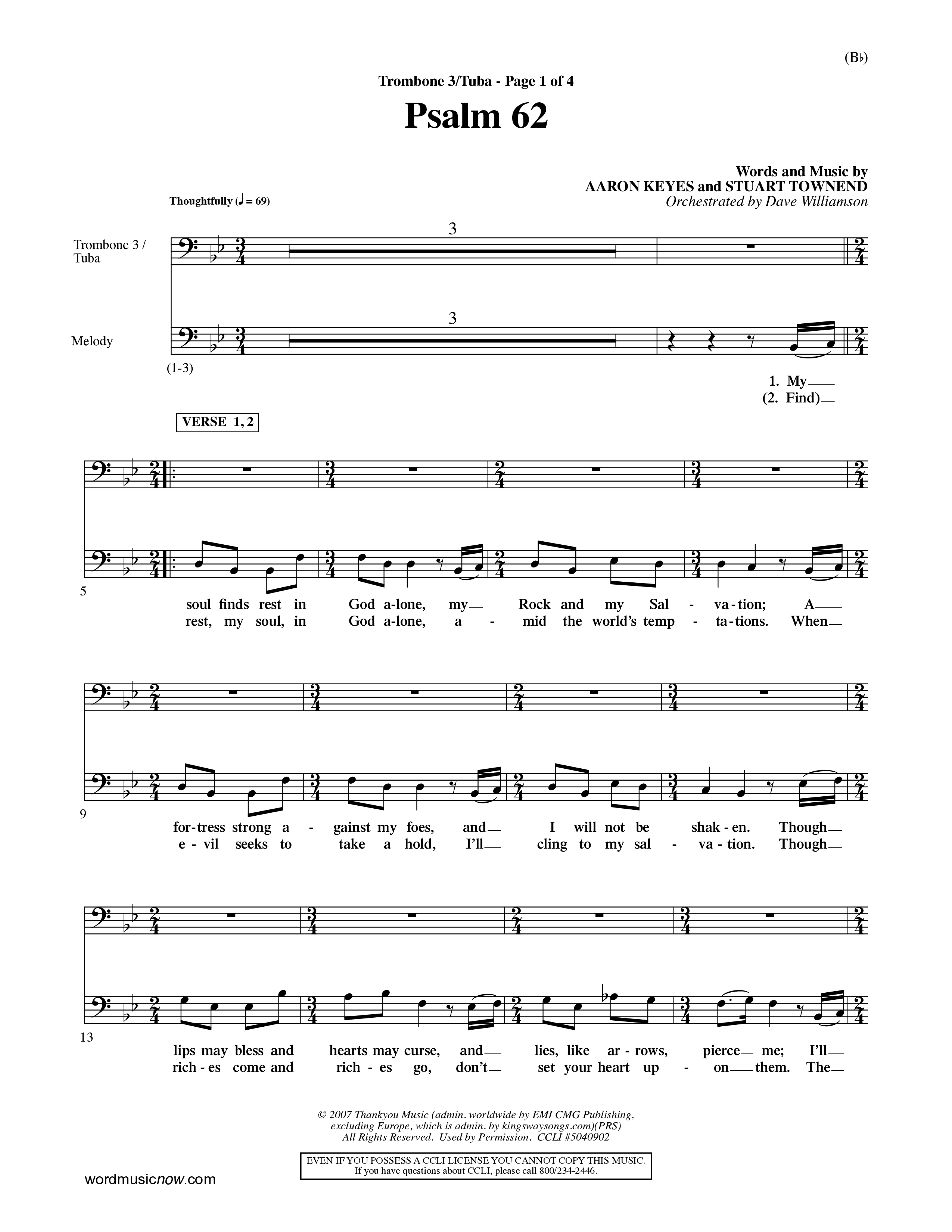 Psalm 62 (Choral Anthem SATB) Trombone 3/Tuba (Word Music Choral / Orch. Dave Williamson)