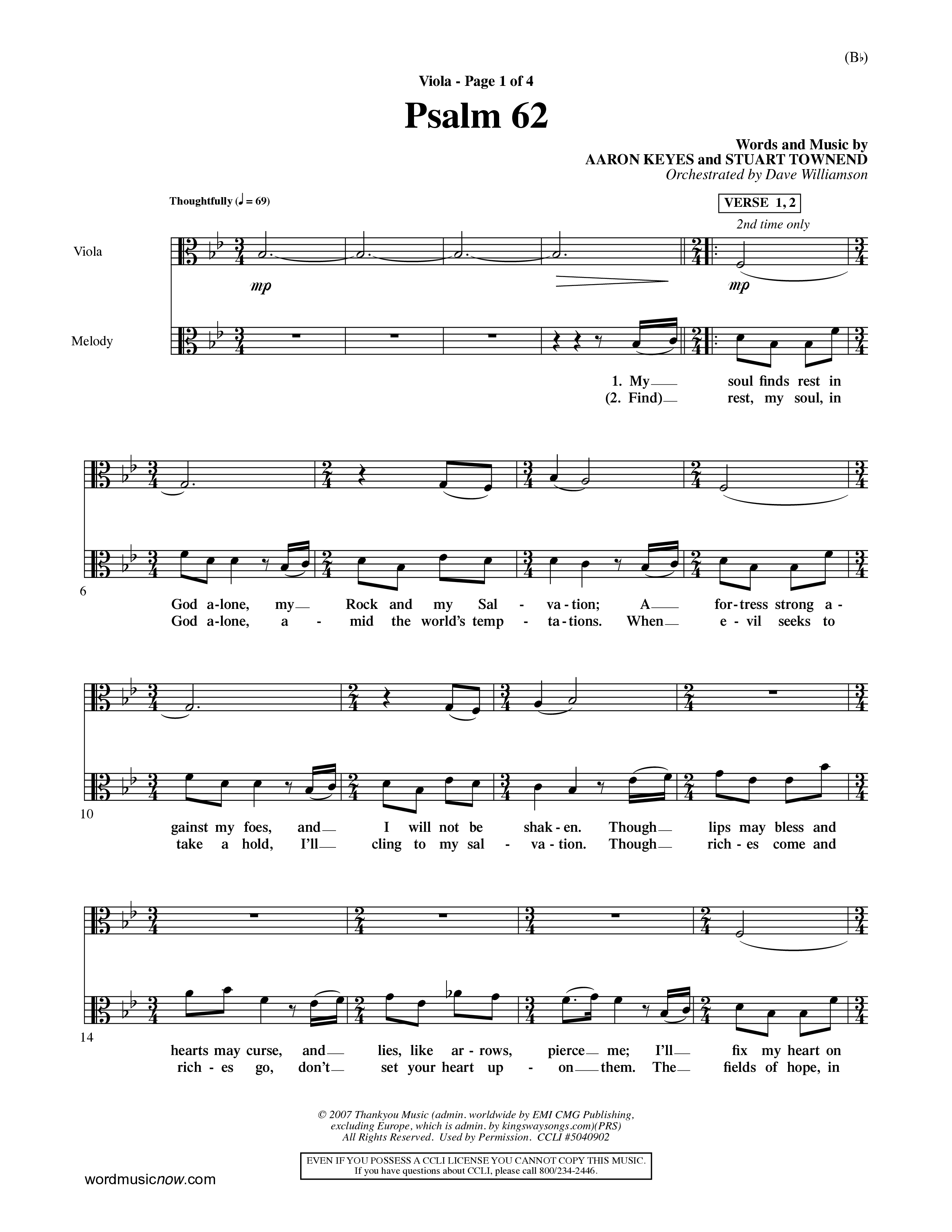 Psalm 62 (Choral Anthem SATB) Viola (Word Music Choral / Orch. Dave Williamson)