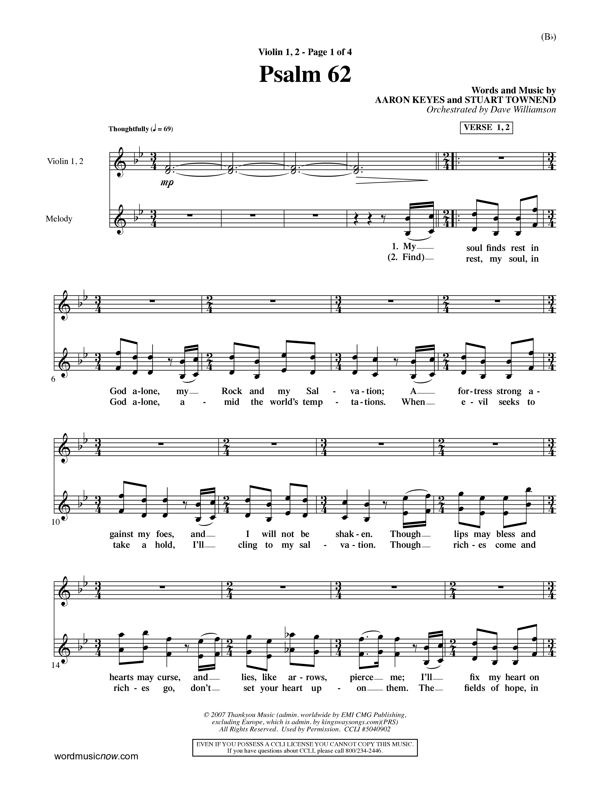 Psalm 62 (Choral Anthem SATB) Violin 1/2 (Word Music Choral / Orch. Dave Williamson)
