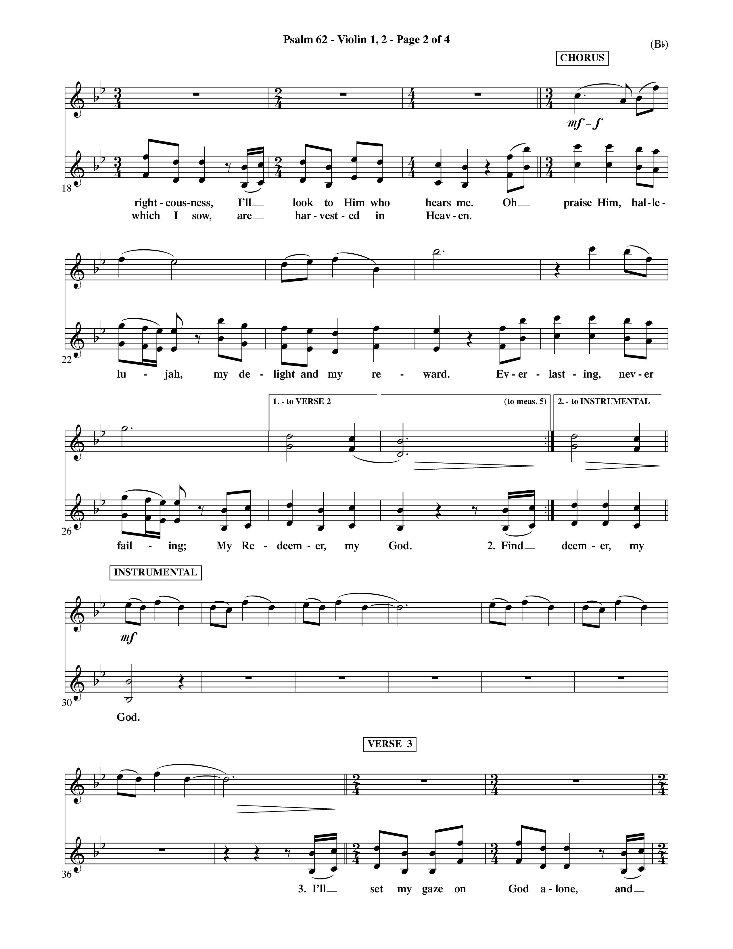 Psalm 62 (Choral Anthem SATB) Violin 1/2 (Word Music Choral / Orch. Dave Williamson)