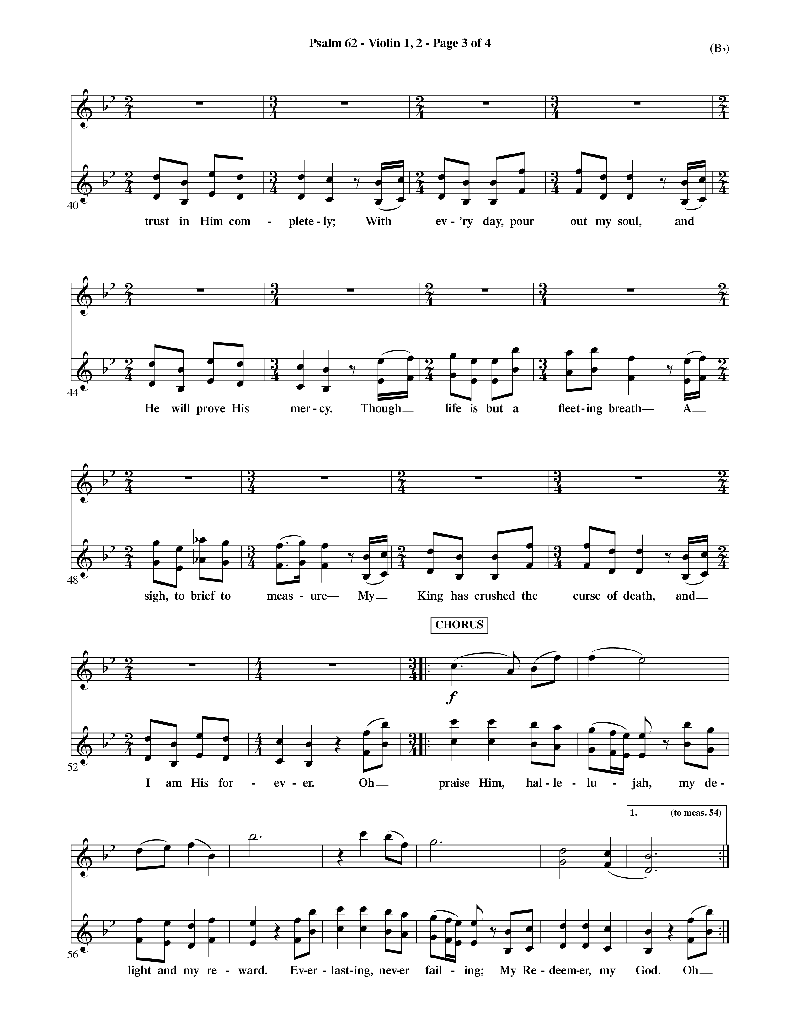 Psalm 62 (Choral Anthem SATB) Violin 1/2 (Word Music Choral / Orch. Dave Williamson)