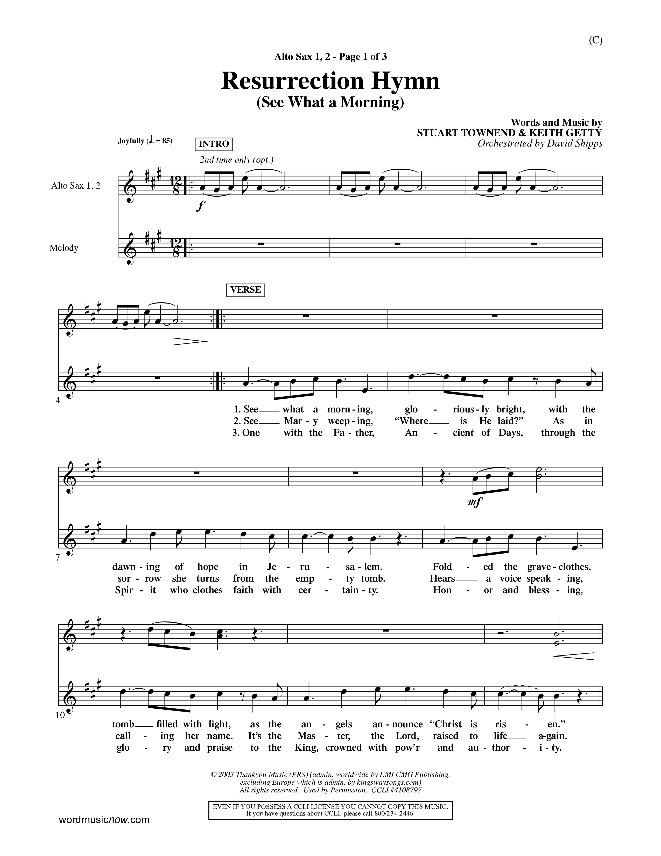 Resurrection Hymn (Choral Anthem SATB) Alto Sax 1/2 (Word Music Choral / Orch. David Shipps)