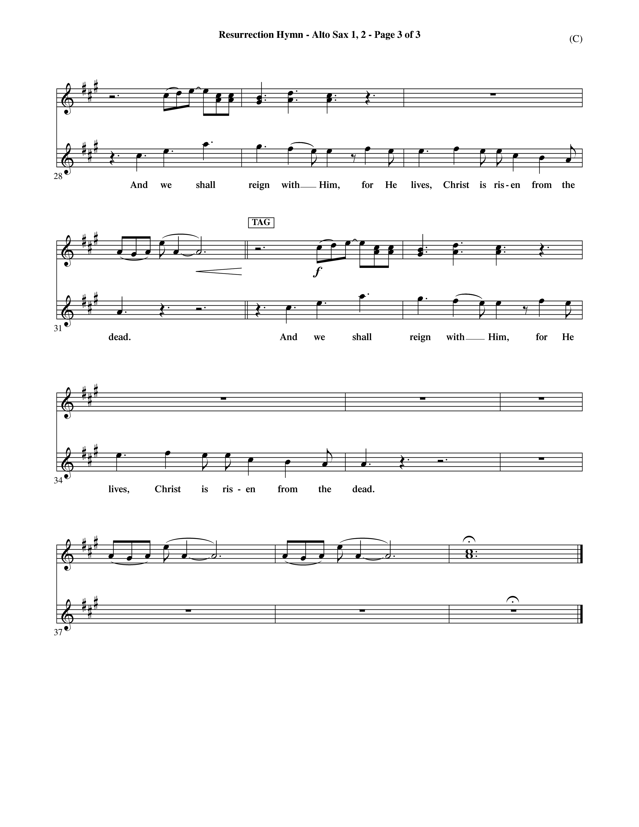Resurrection Hymn (Choral Anthem SATB) Alto Sax 1/2 (Word Music Choral / Orch. David Shipps)
