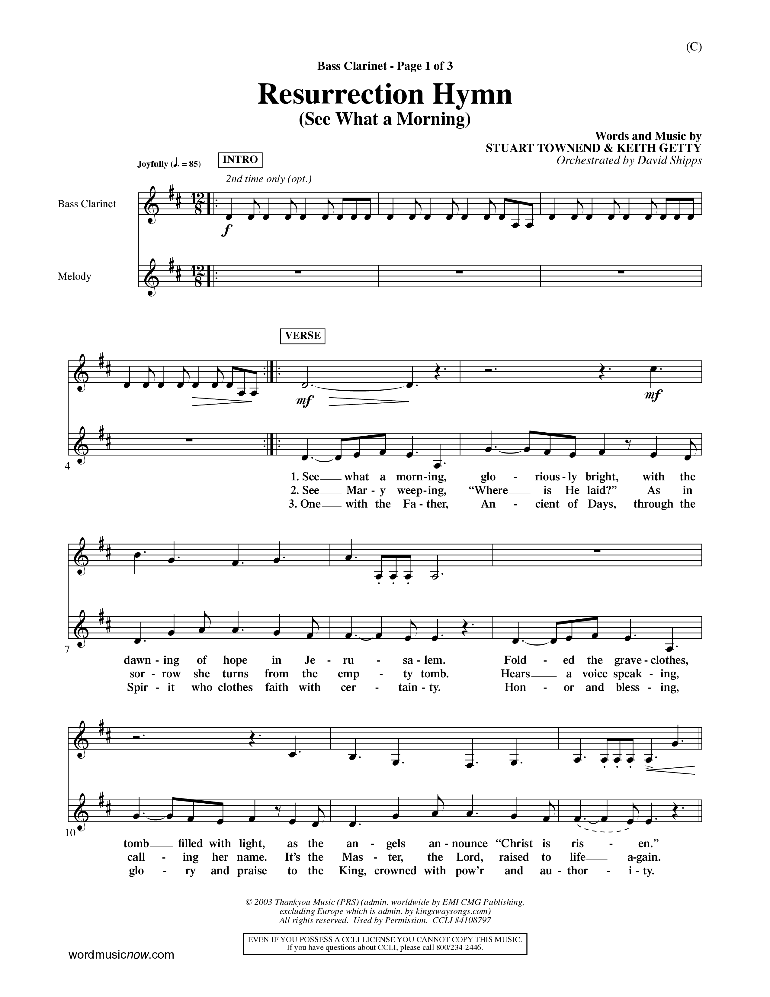 Resurrection Hymn (Choral Anthem SATB) Bass Clarinet (Word Music Choral / Orch. David Shipps)