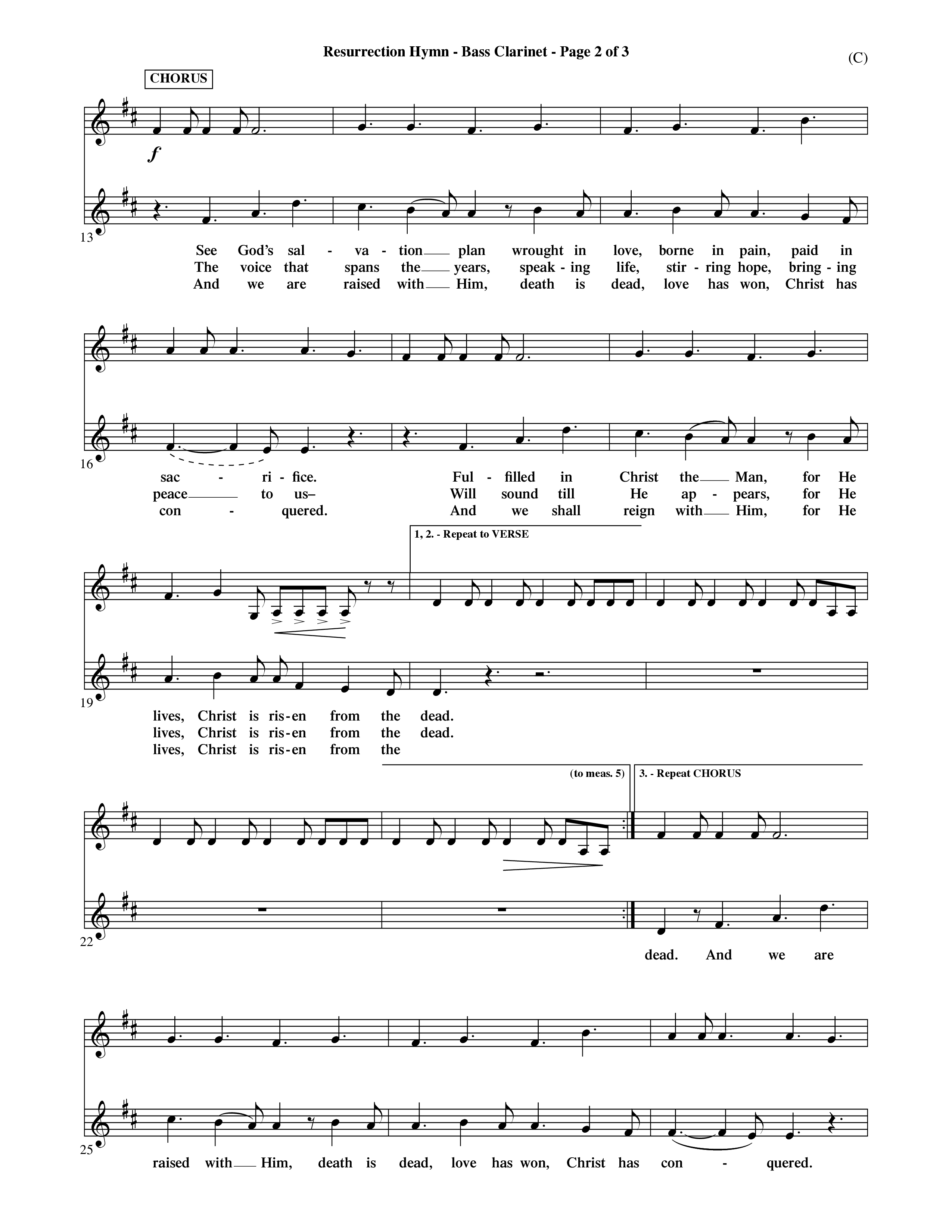Resurrection Hymn (Choral Anthem SATB) Bass Clarinet (Word Music Choral / Orch. David Shipps)