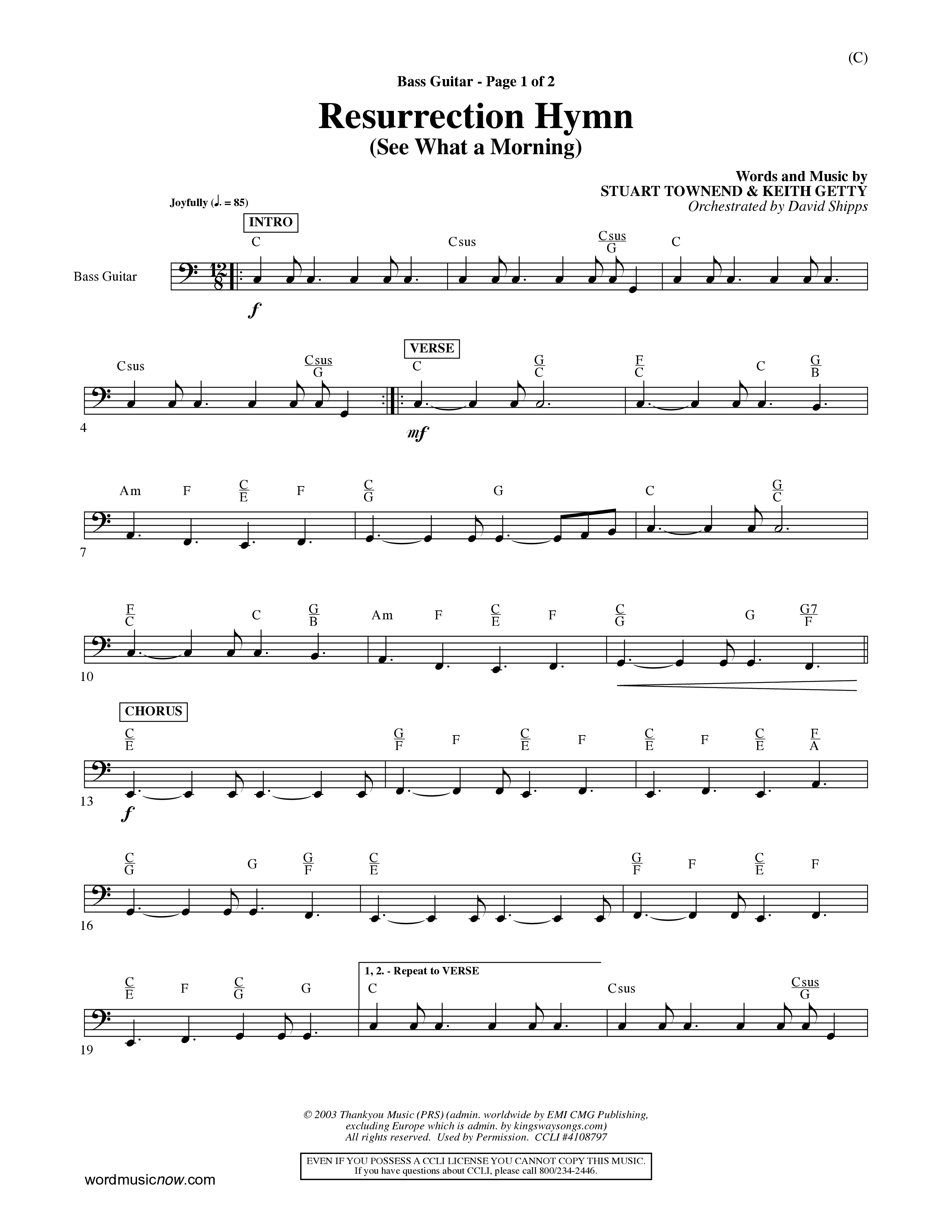 Resurrection Hymn (Choral Anthem SATB) Bass Guitar (Word Music Choral / Orch. David Shipps)