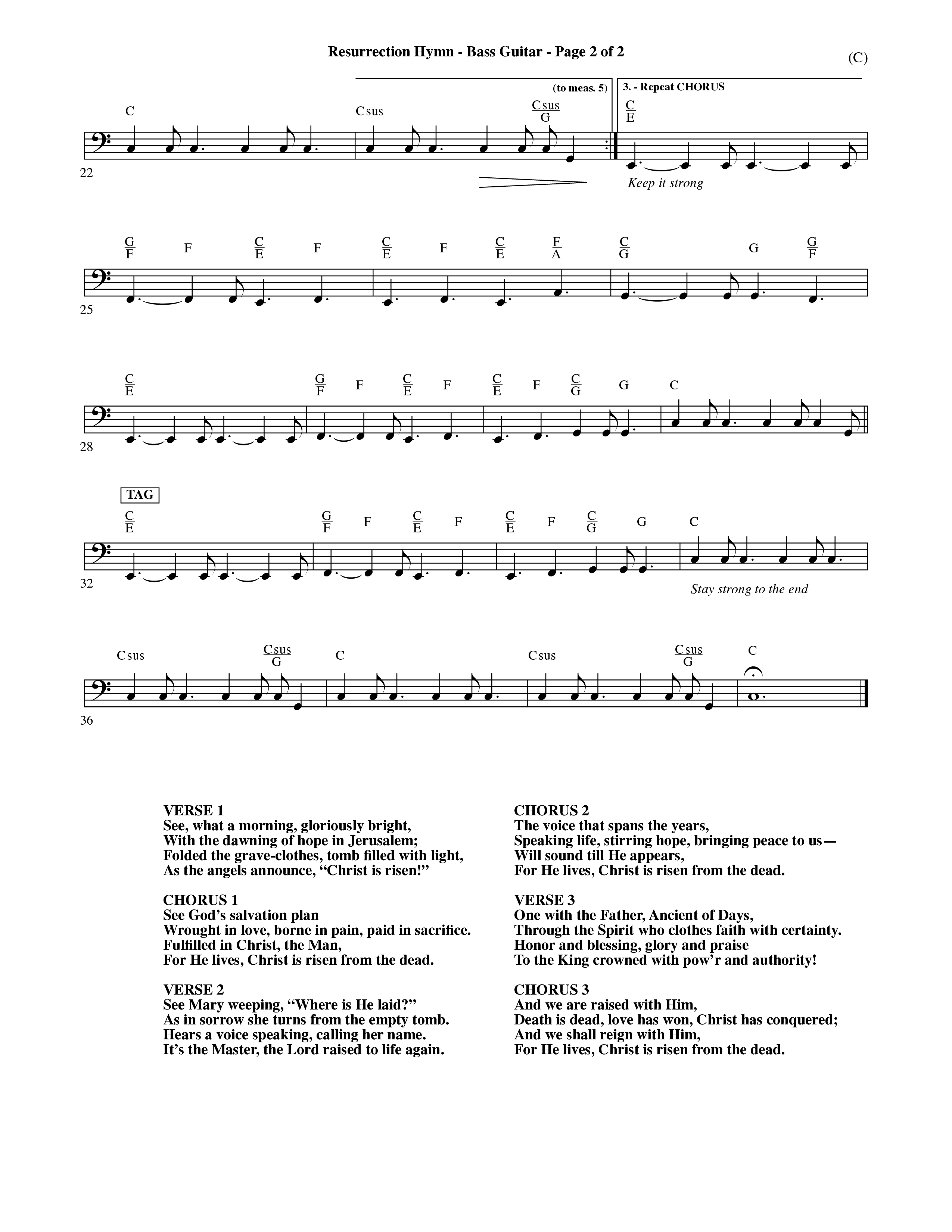 Resurrection Hymn (Choral Anthem SATB) Bass Guitar (Word Music Choral / Orch. David Shipps)