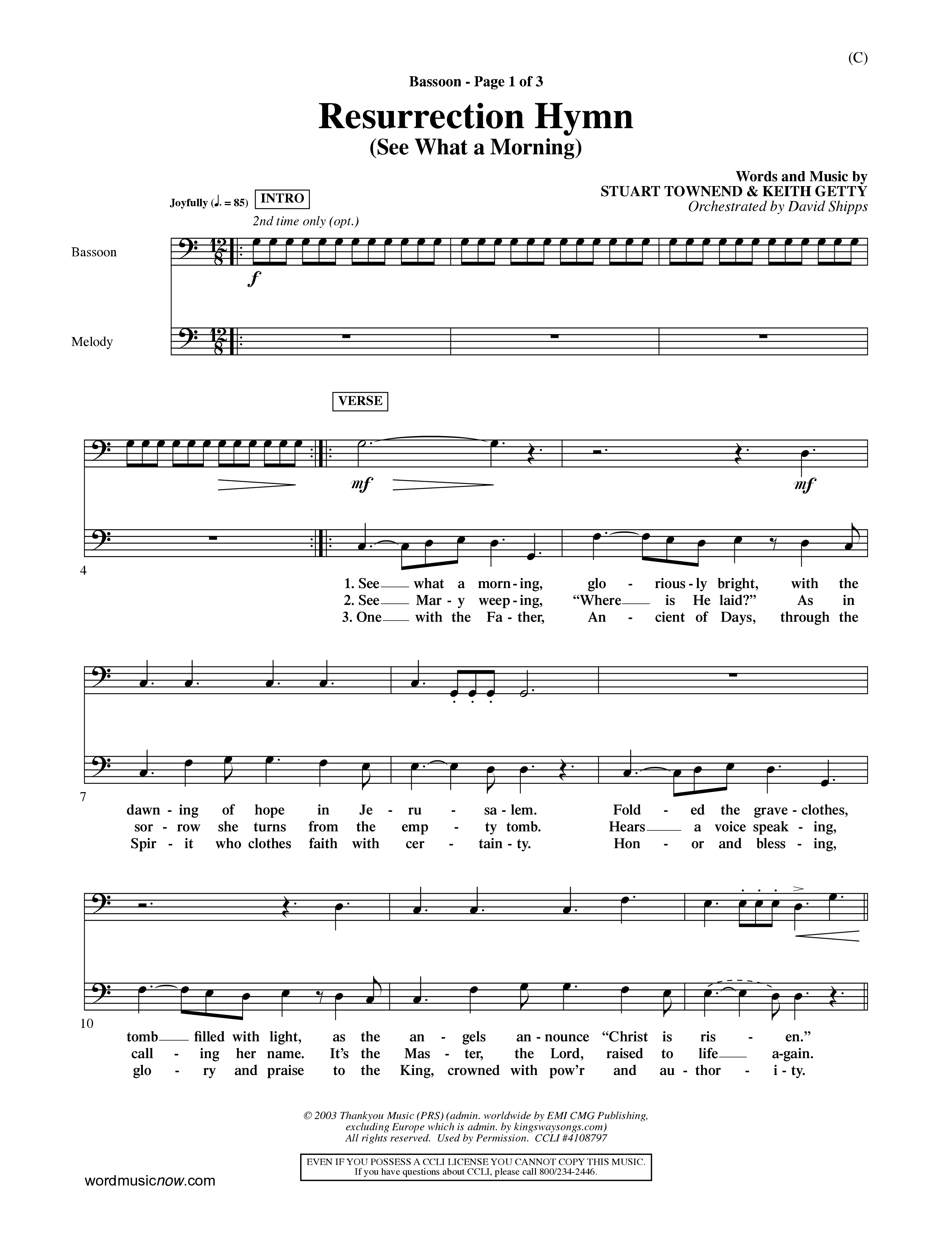 Resurrection Hymn (Choral Anthem SATB) Bassoon (Word Music Choral / Orch. David Shipps)