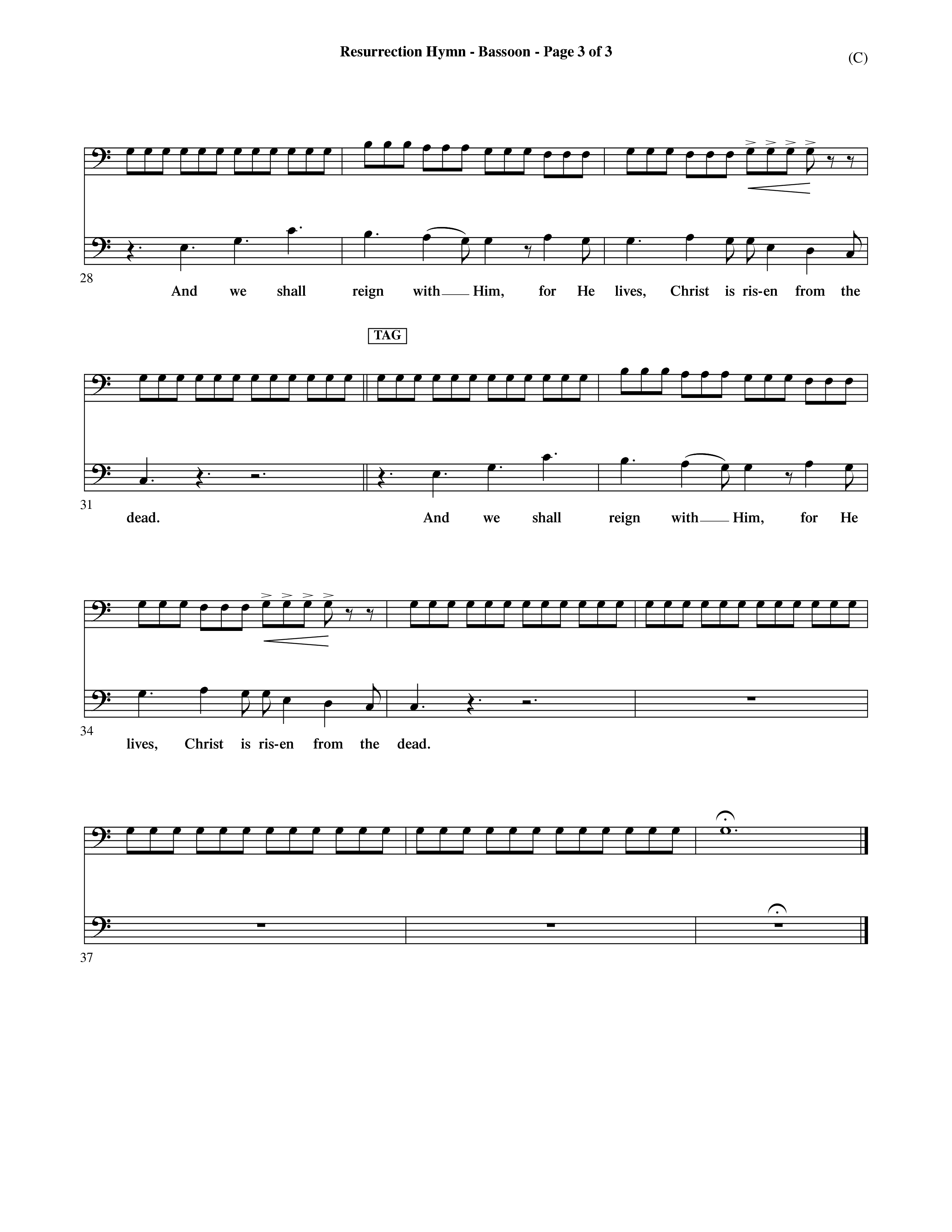 Resurrection Hymn (Choral Anthem SATB) Bassoon (Word Music Choral / Orch. David Shipps)